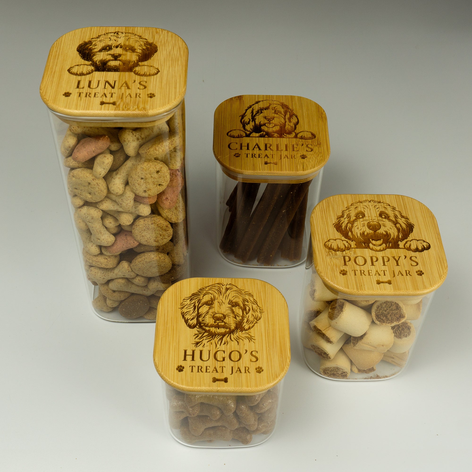 Personalised Labradoodle & Doodle Treat Jar. Dog Biscuit Container