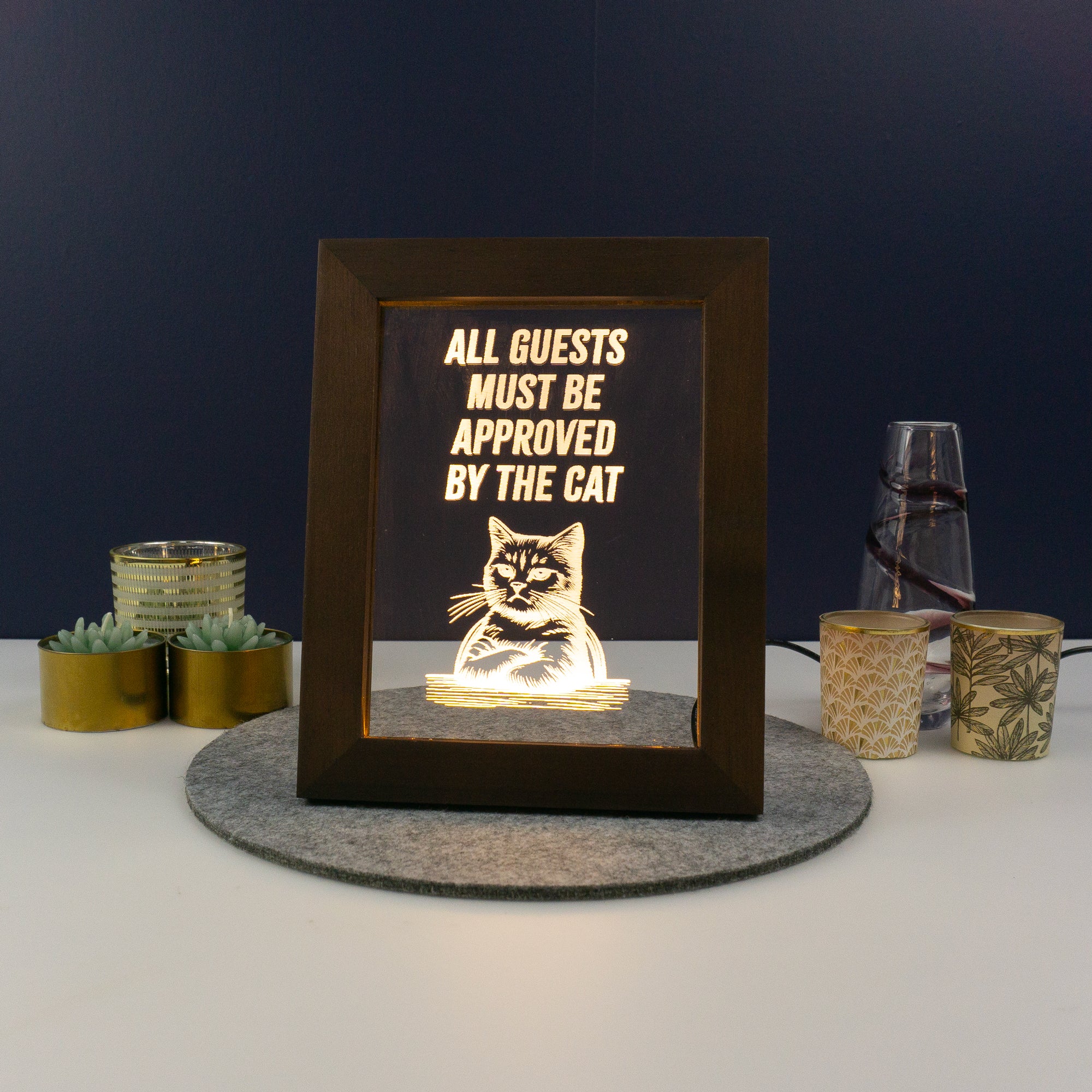 Guests must be approved by the cat LED framed sign