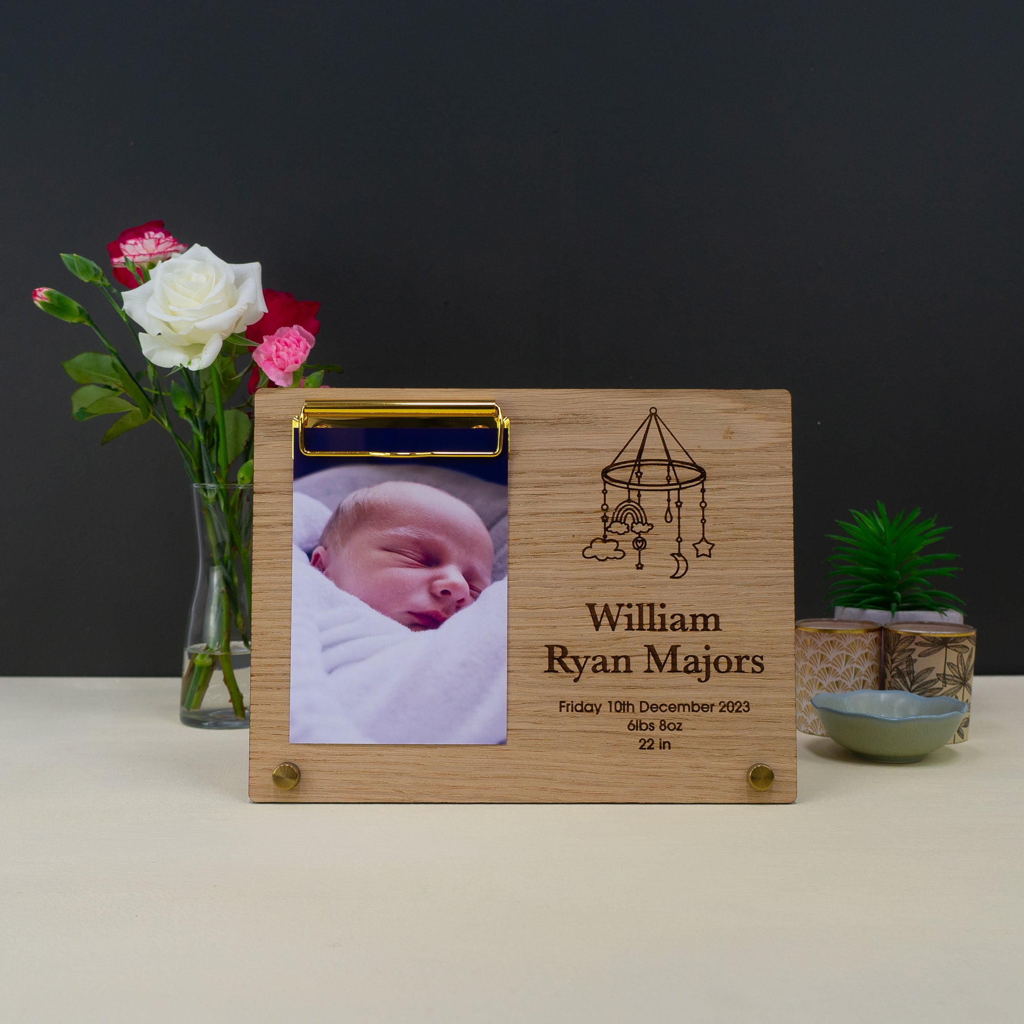 Personalised newborn baby photo frame. Birth annoucement gift