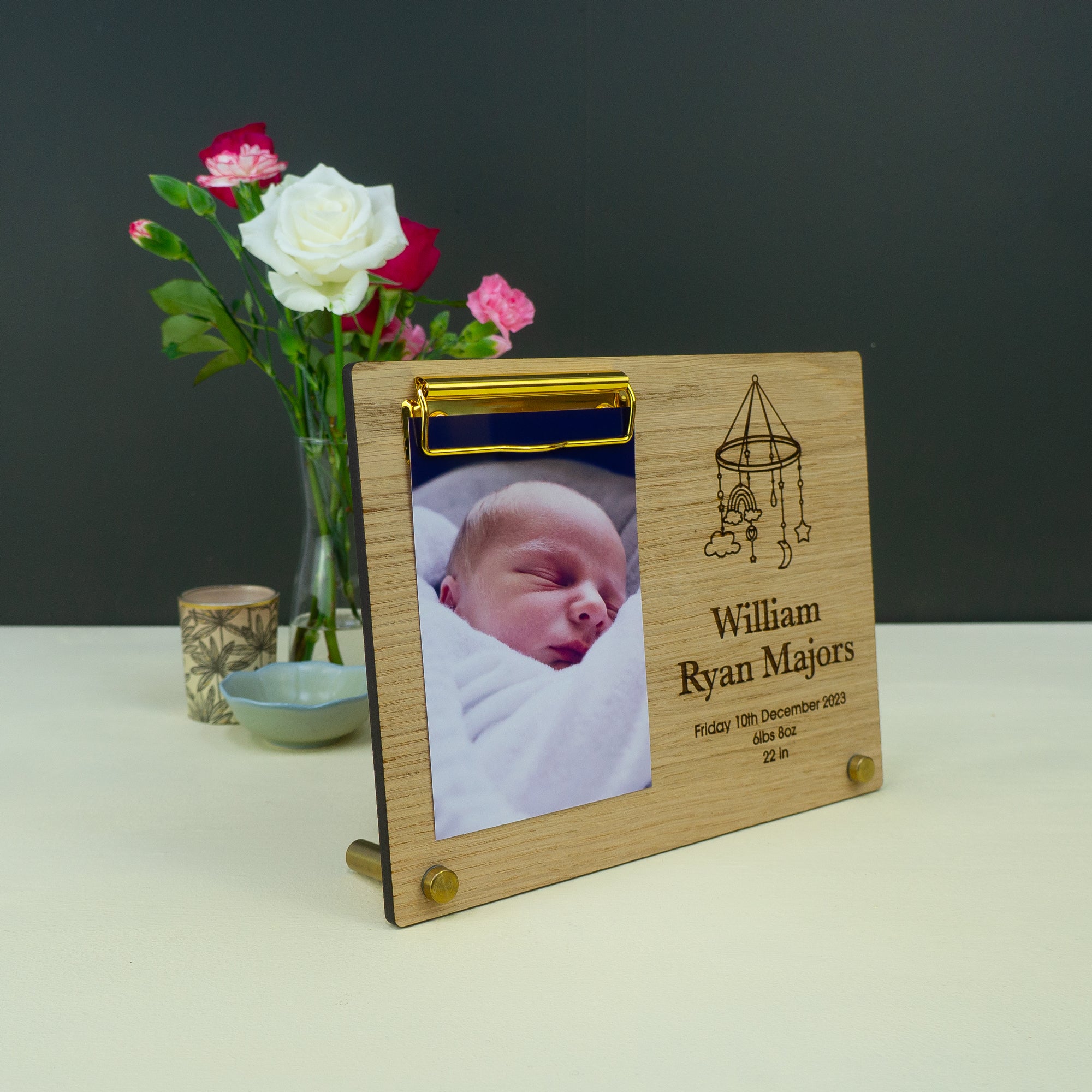 Personalised newborn baby photo frame. Birth annoucement gift
