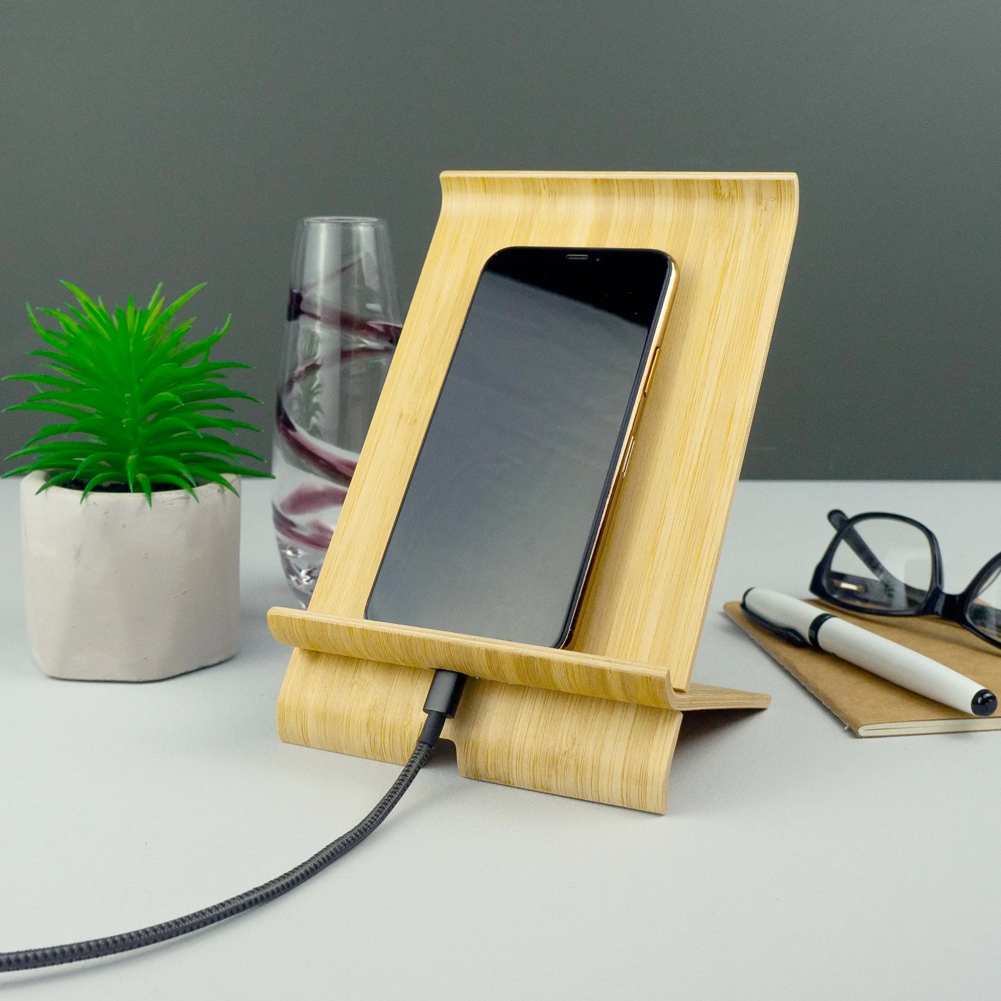 Personalised 21st birthday gift. Wooden smart phone holder cradle