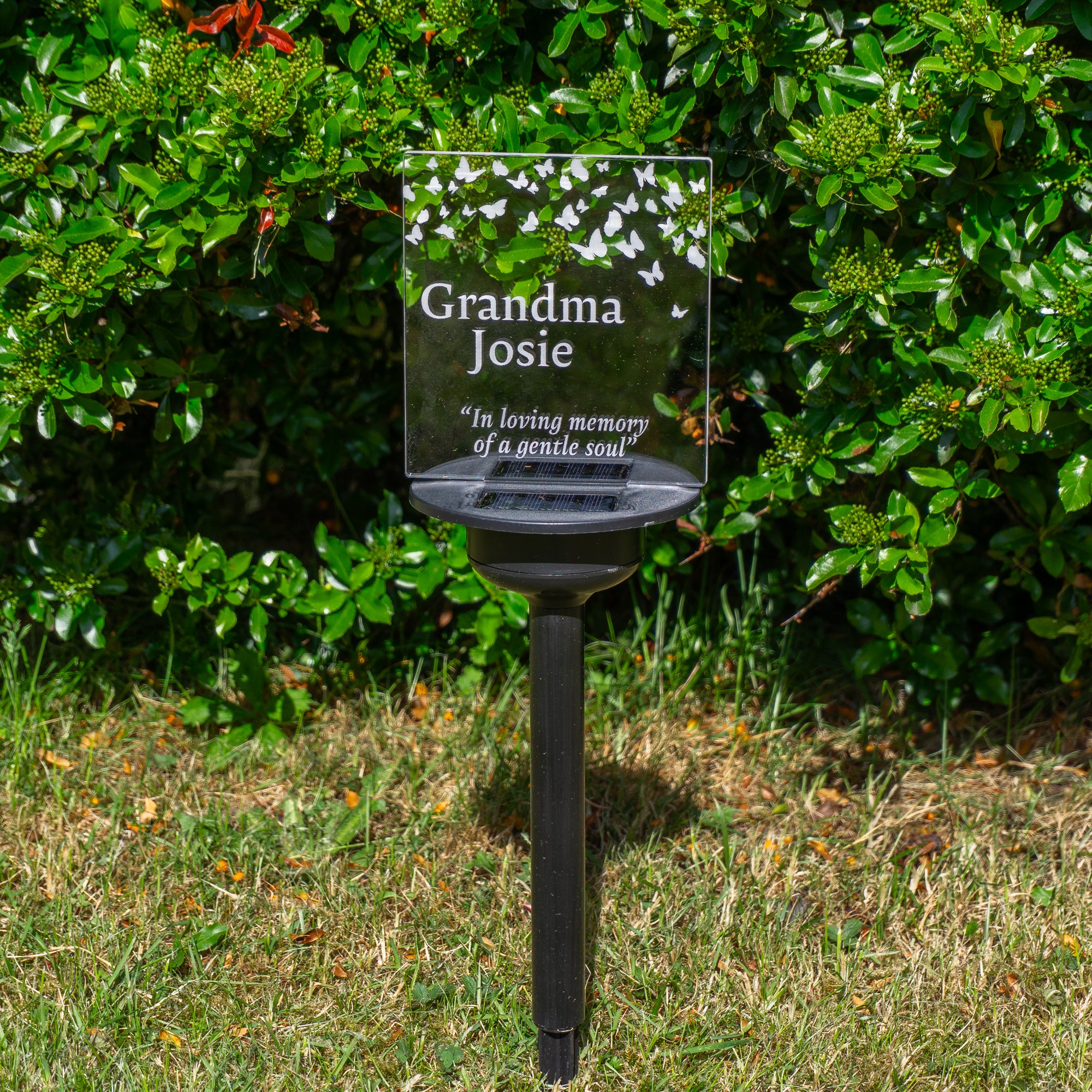 Sympathy gift Personalised LED memorial sign. Solar powered multi colour garden remembrance decoration