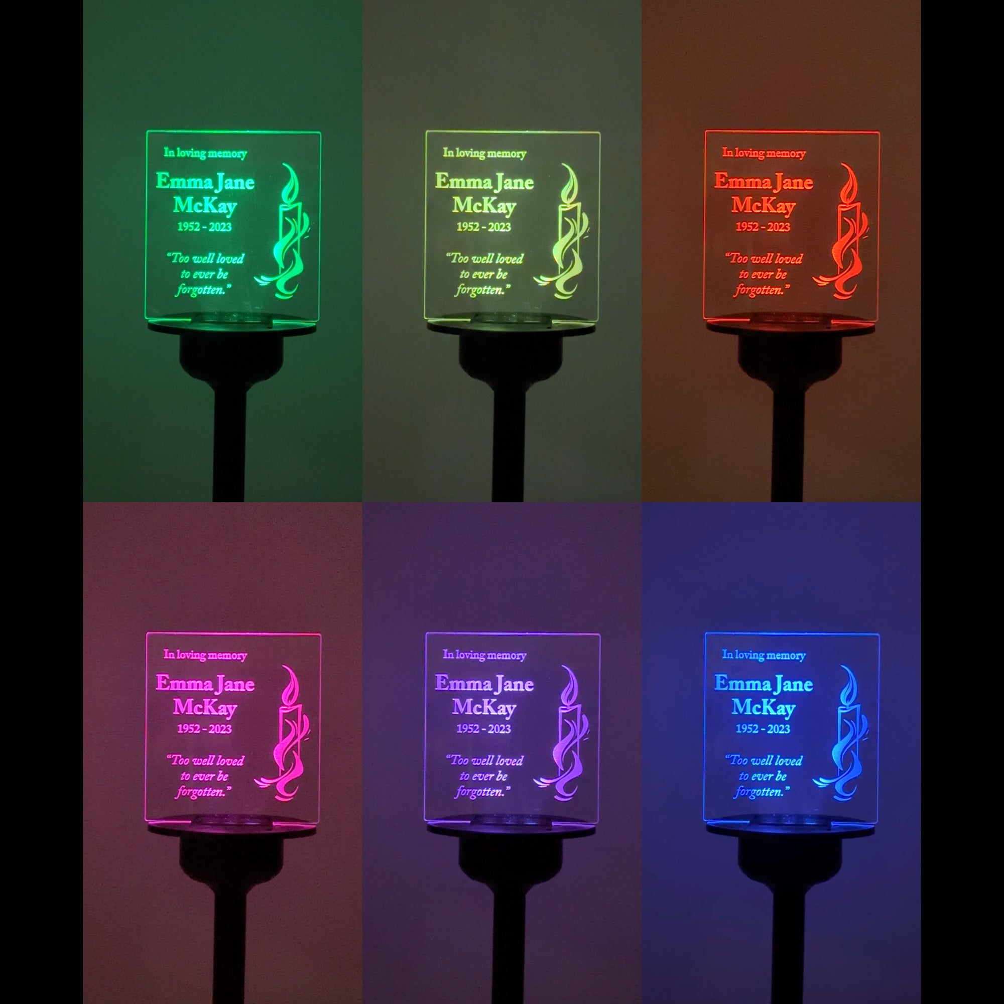 Condolence gift Thinking of you memorial present. Solar powered personalised LED garden name plaque sign