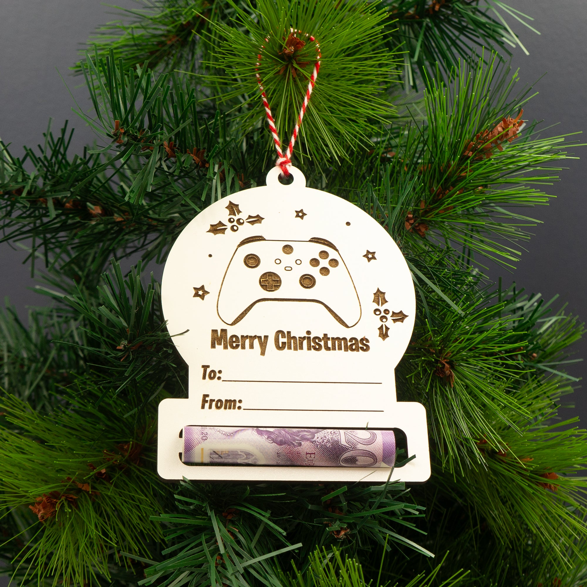 4x Christmas tree cash tree decorations. Wooden money gifting holders