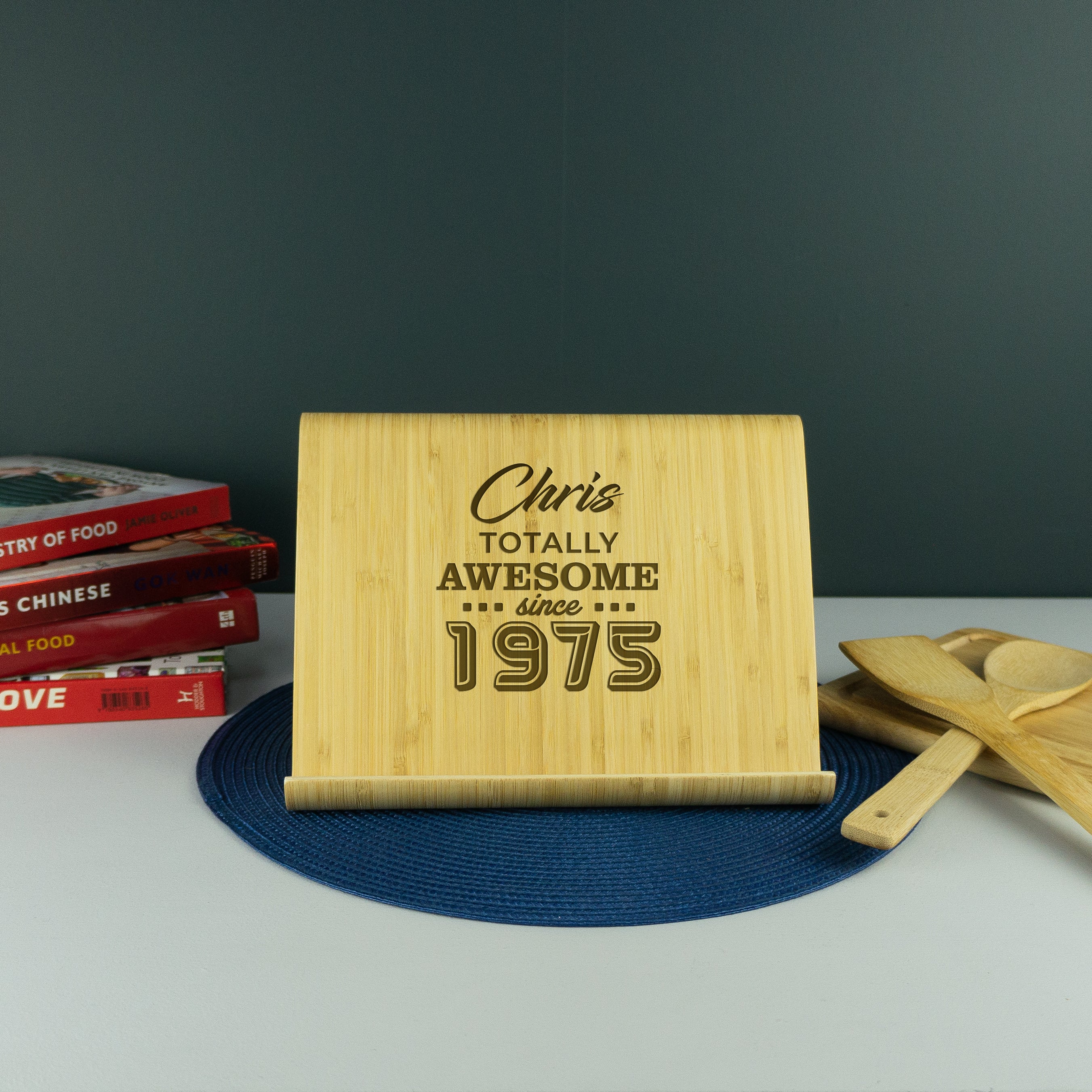 Personalised 50th Birthday present Custom engraved recipe book holder tablet stand