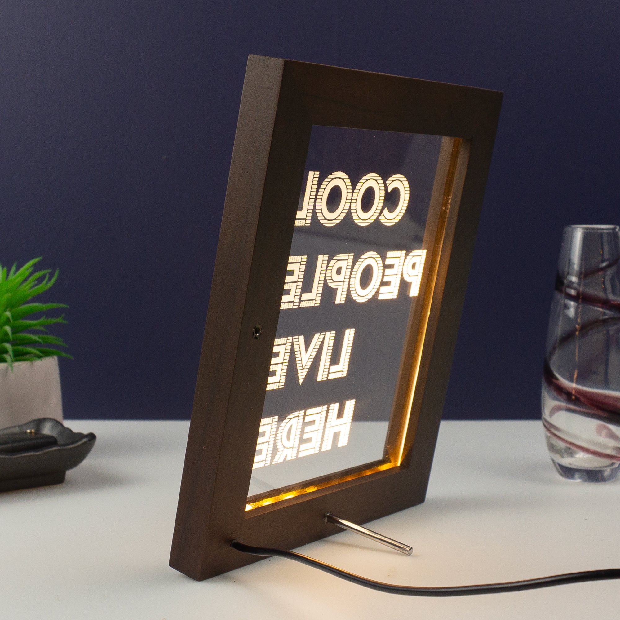 Funny framed artwork LED sign. Cool people live here. Light up typography graphic design