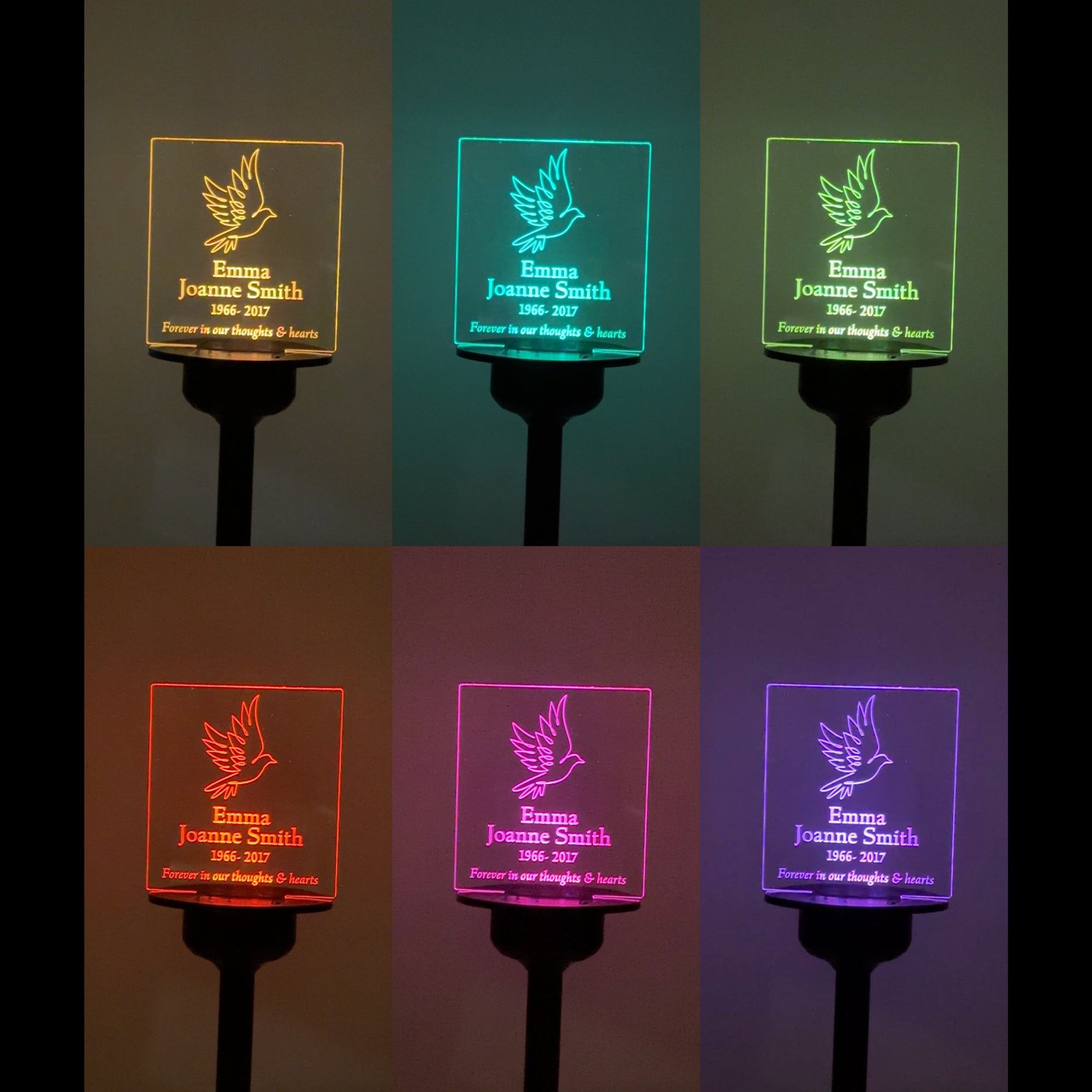 Thinking of you memorial present. Personalised in loving memory light up LED garden name plaque sign. Sympathy bereavement gift