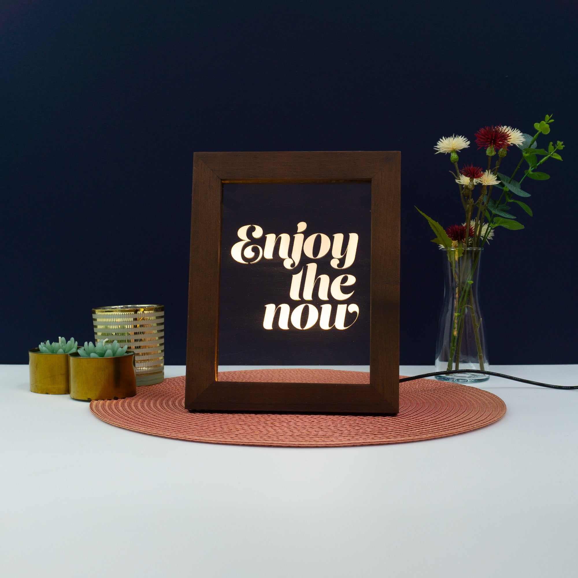 Decorative home funny pop art Enjoy the now Light up LED framed sign Retro typography