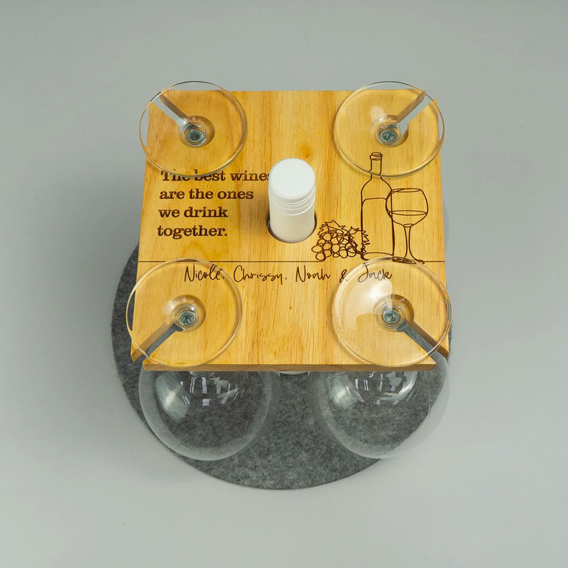 Personalised wooden wine glass and bottle tray