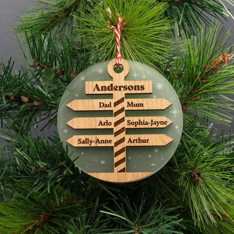 Personalised North pole Christmas tree hanging decoration. Family name Xmas keep sake.