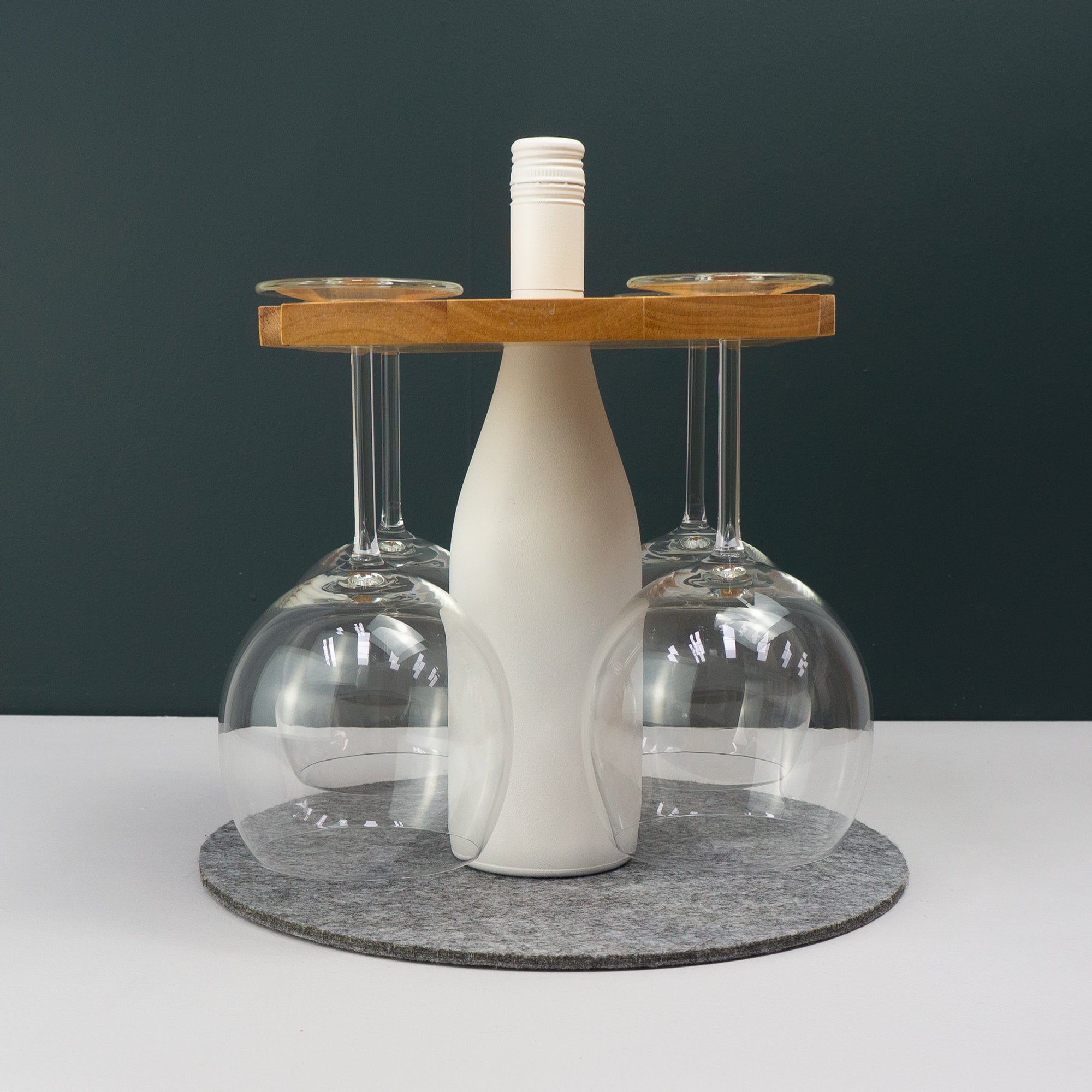 Wooden wine glass and bottle holder