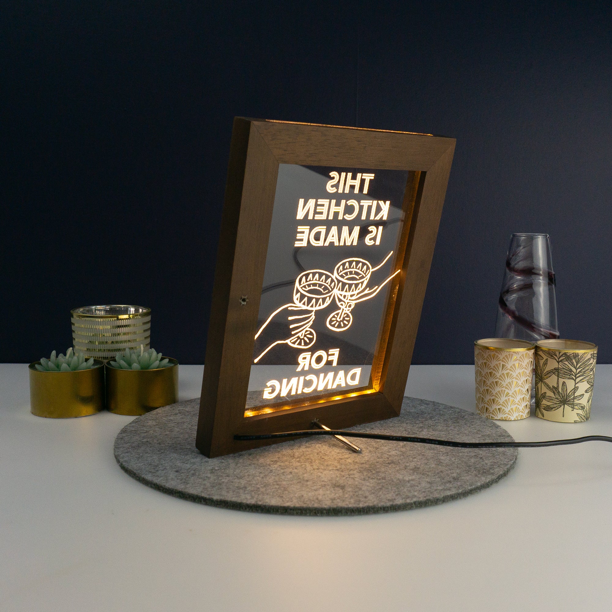 This kitchen is made for dancing funny framed artwork LED sign