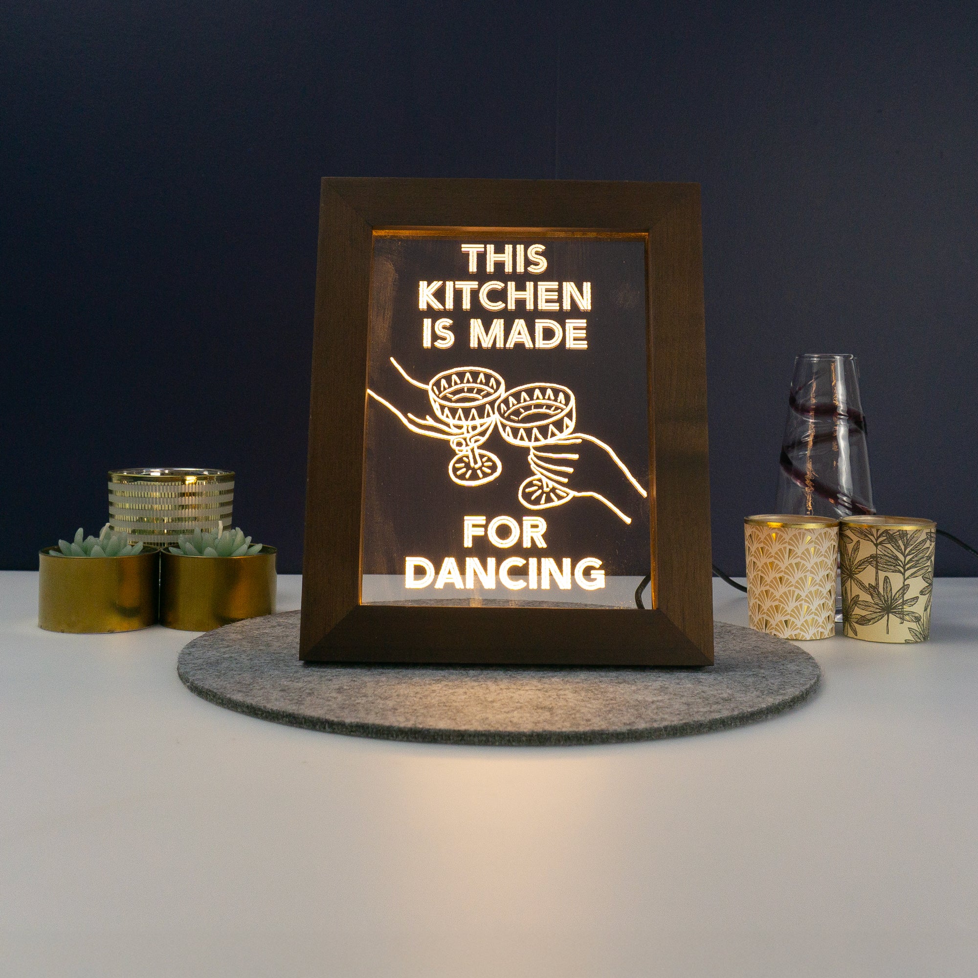 This kitchen is made for dancing funny framed artwork LED sign