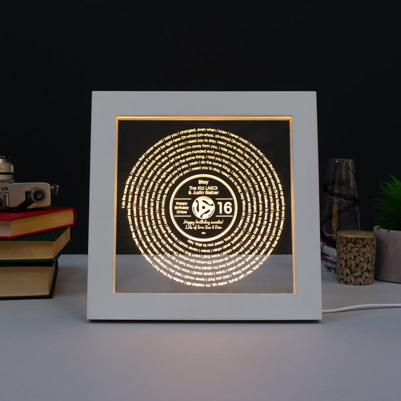 Personalised 16th birthday song lyric light up LED artwork