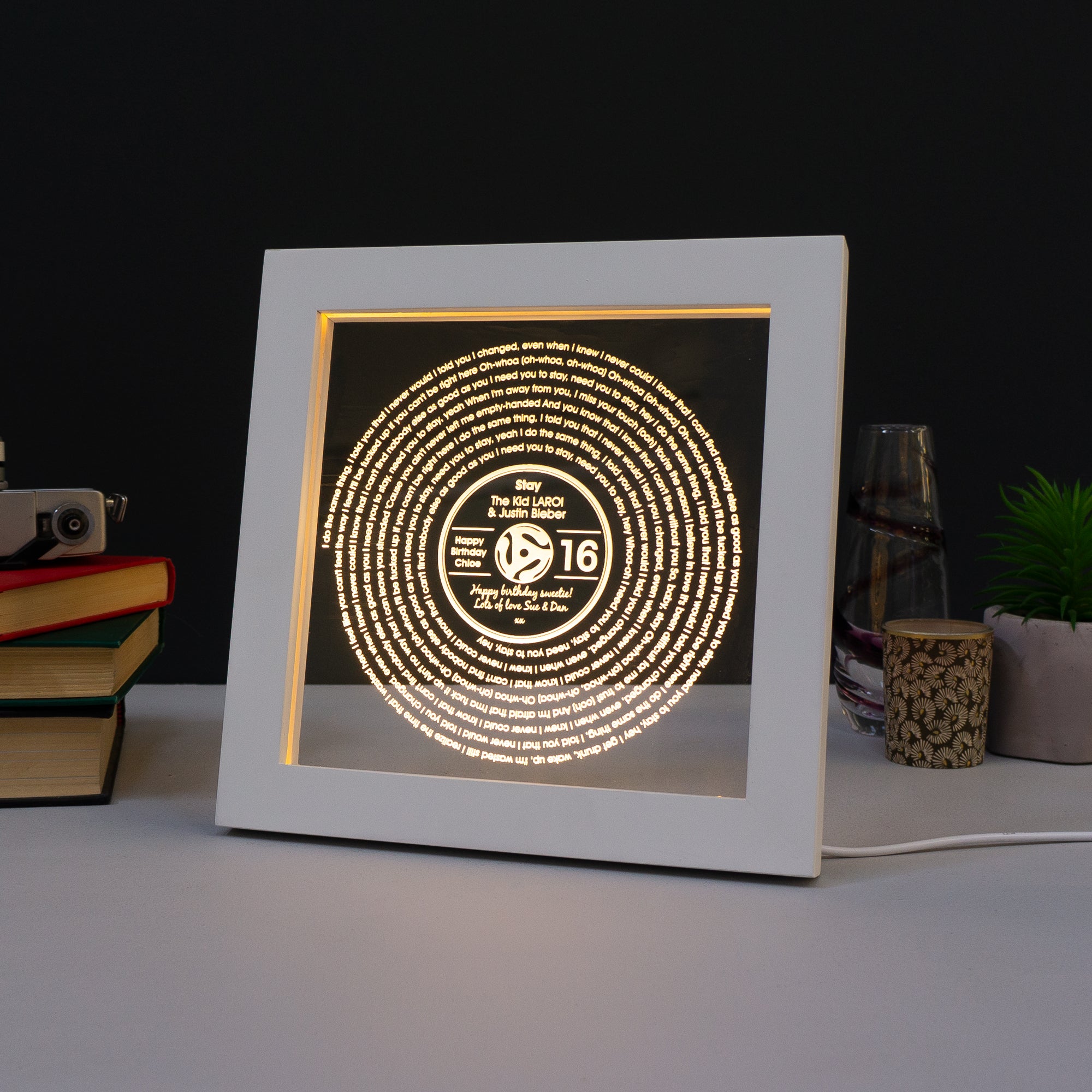 Personalised 16th birthday song lyric light up LED artwork