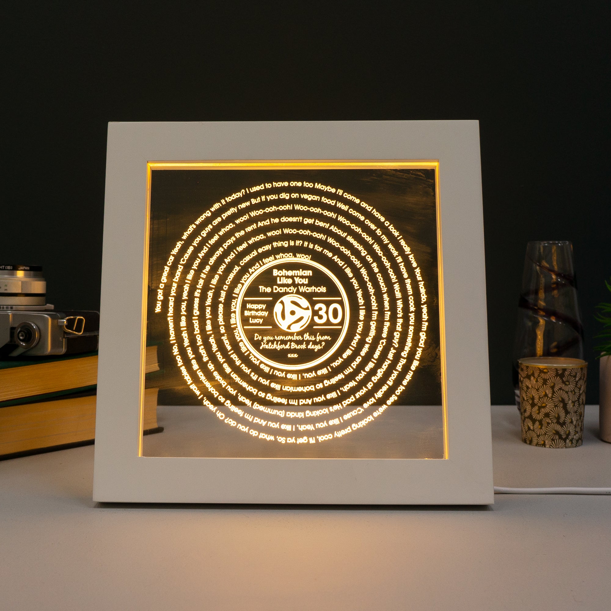 Personalised 30th birthday song lyric light up LED frame