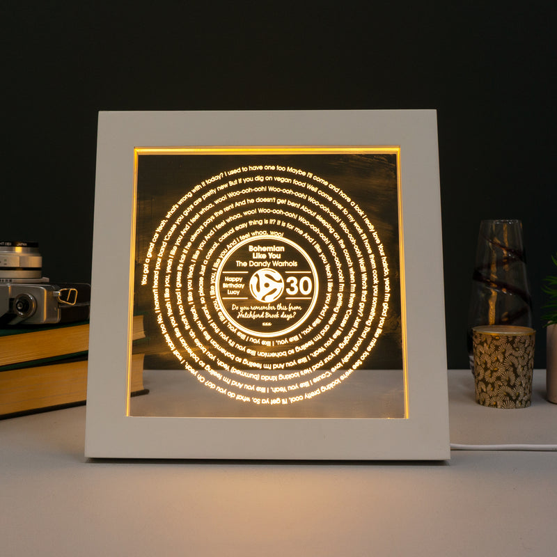 Personalised 30th birthday song lyric light up LED frame