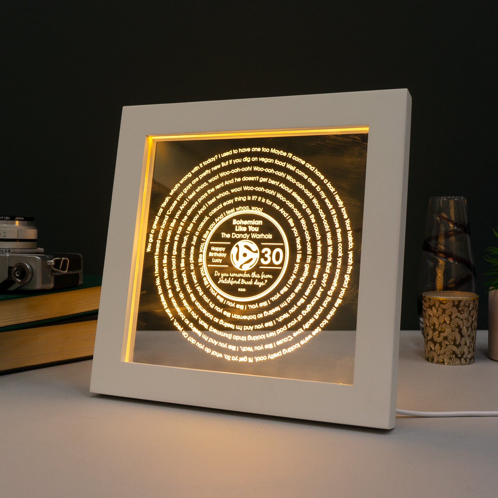 Personalised 30th birthday song lyric light up LED frame