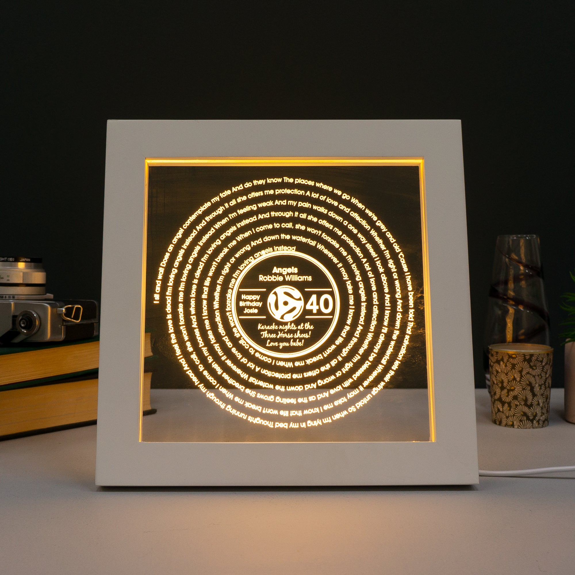 Personalised 40th birthday favourite song lyrics LED artwork