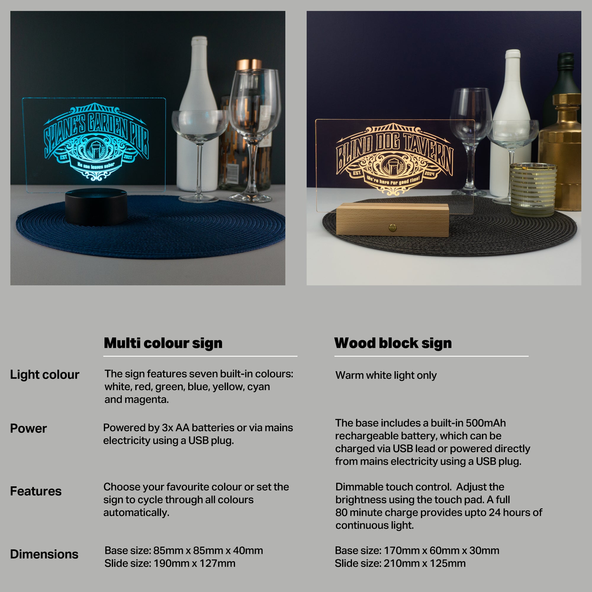 Personalised home pub light up sign. Custom made LED plaque