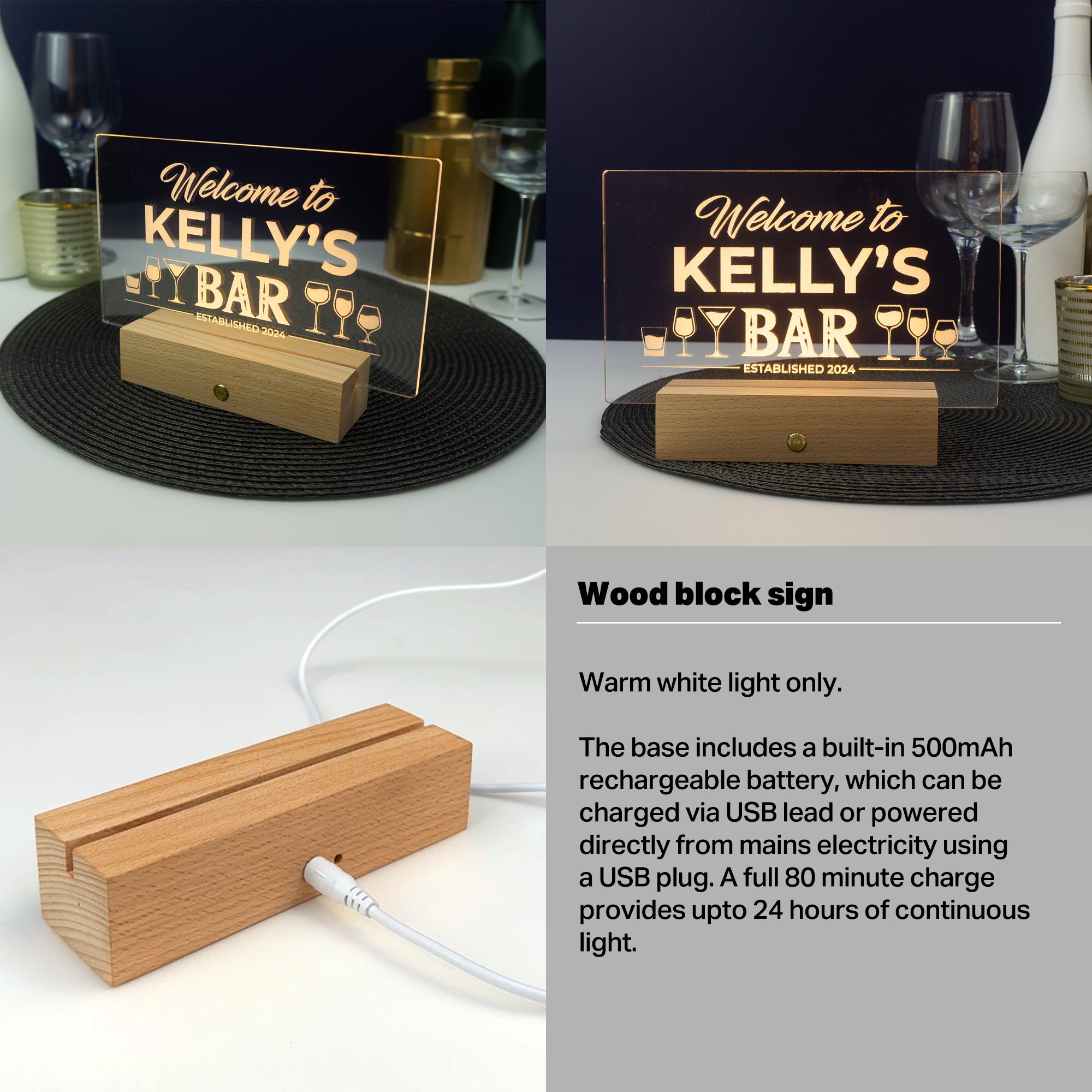 Personalised home bar sign. Custom light up LED name plaque