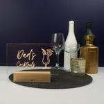 Personalised cocktail light up LED sign. Drinks trolley name plaque