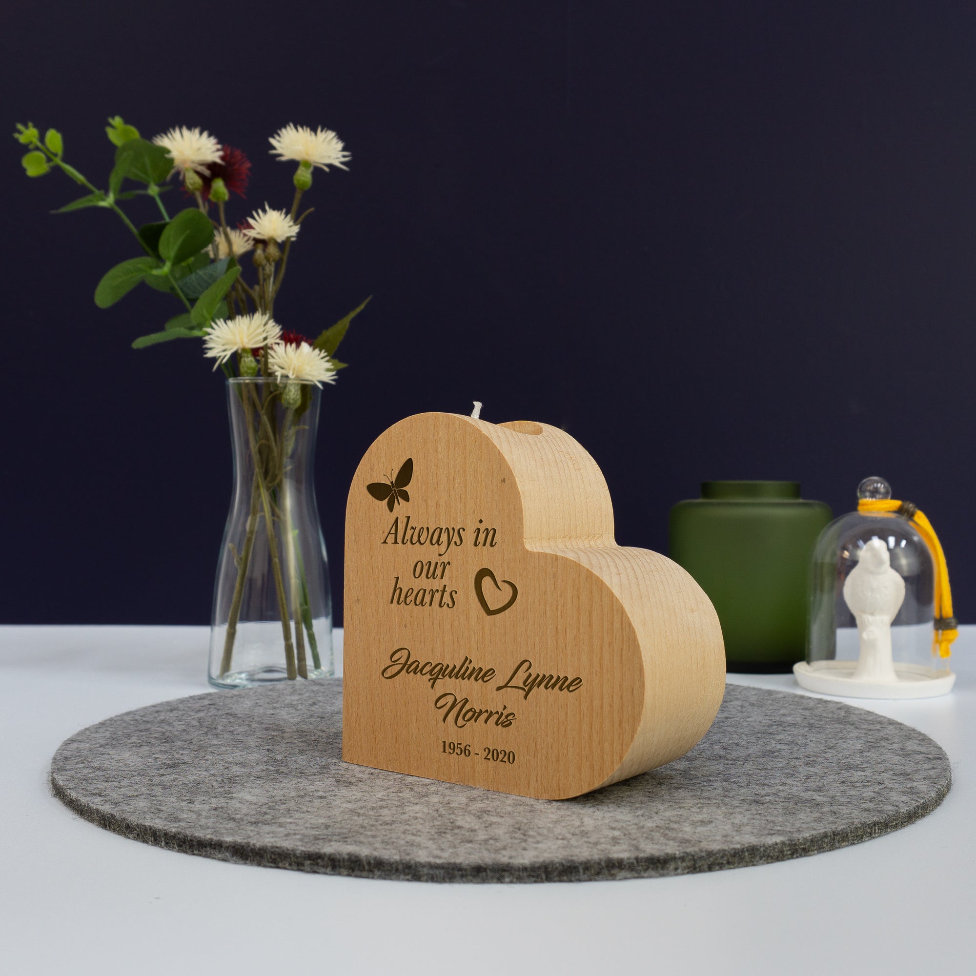 Custom made memorial heart candle holder