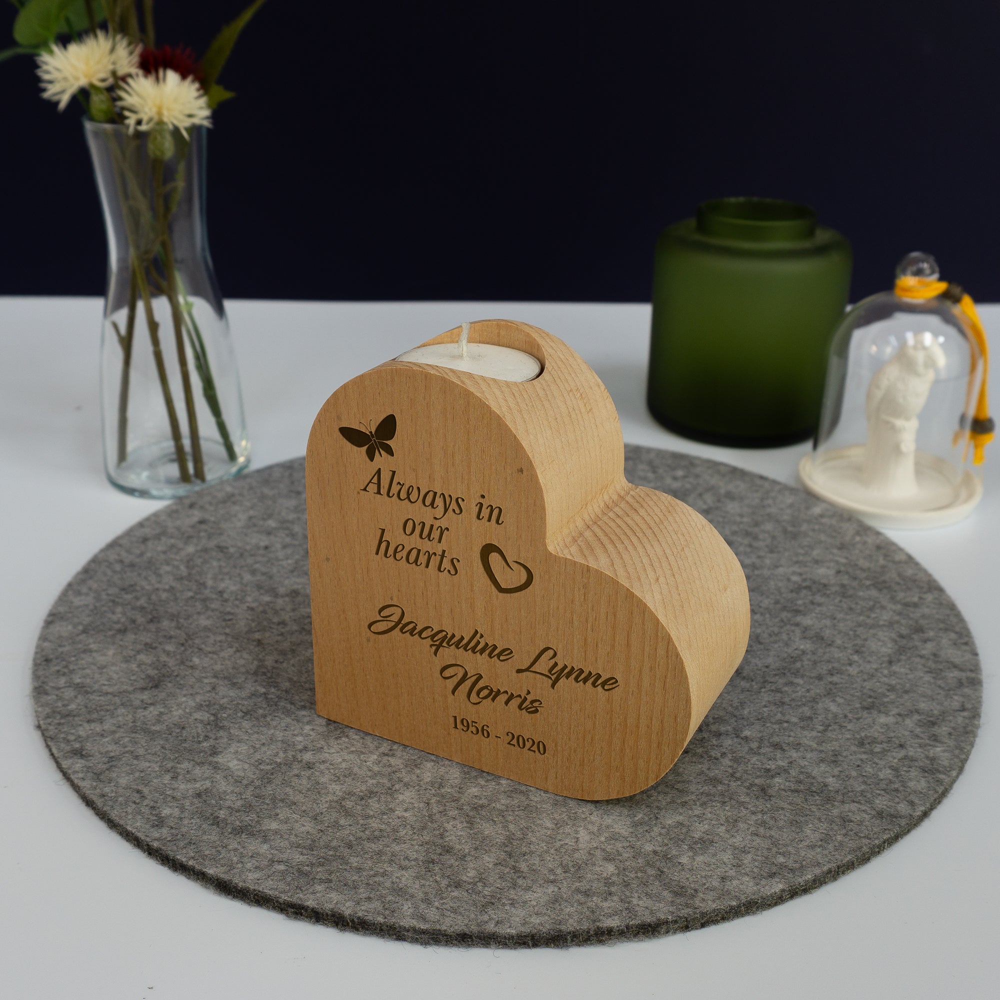 Custom made memorial heart candle holder