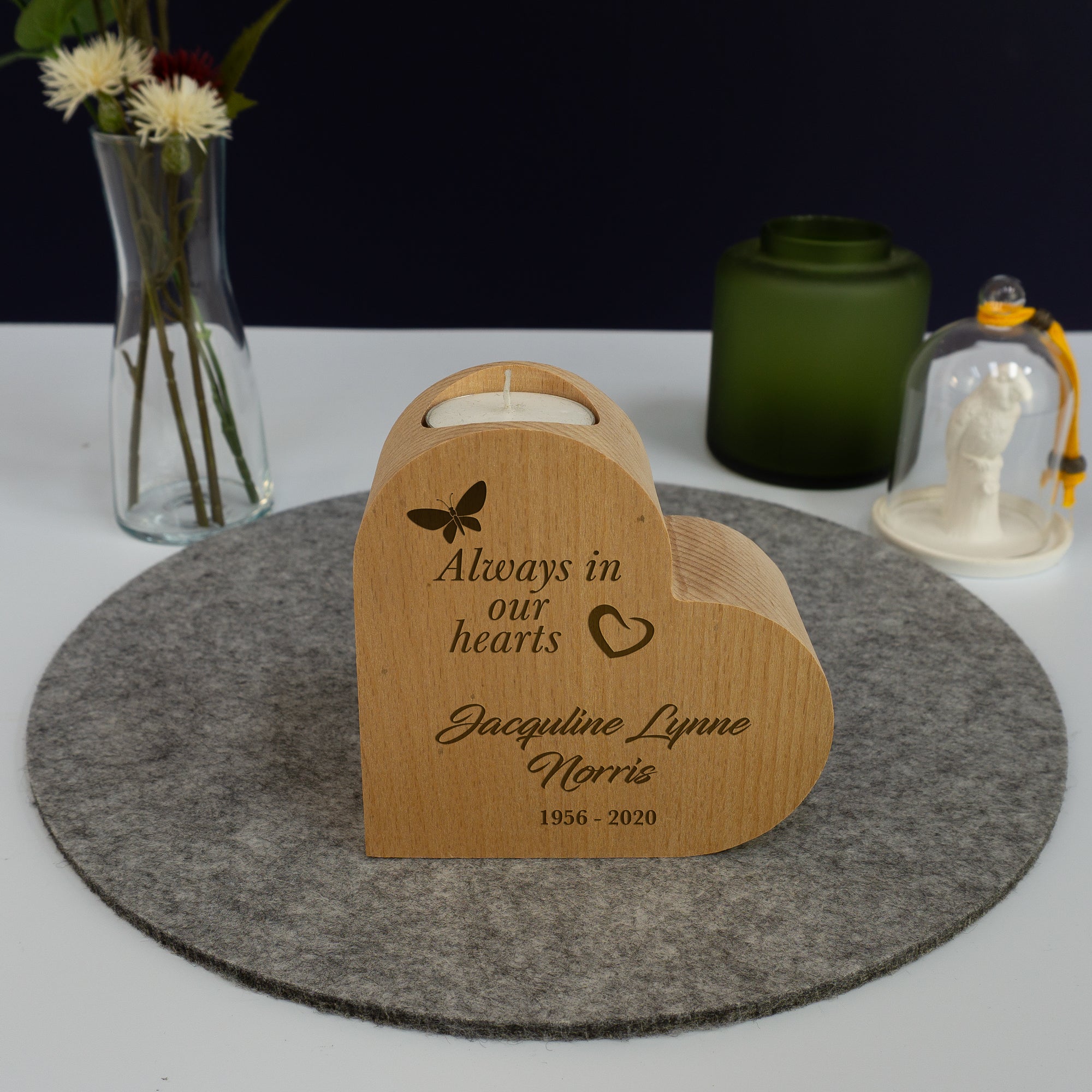 Custom made memorial heart candle holder