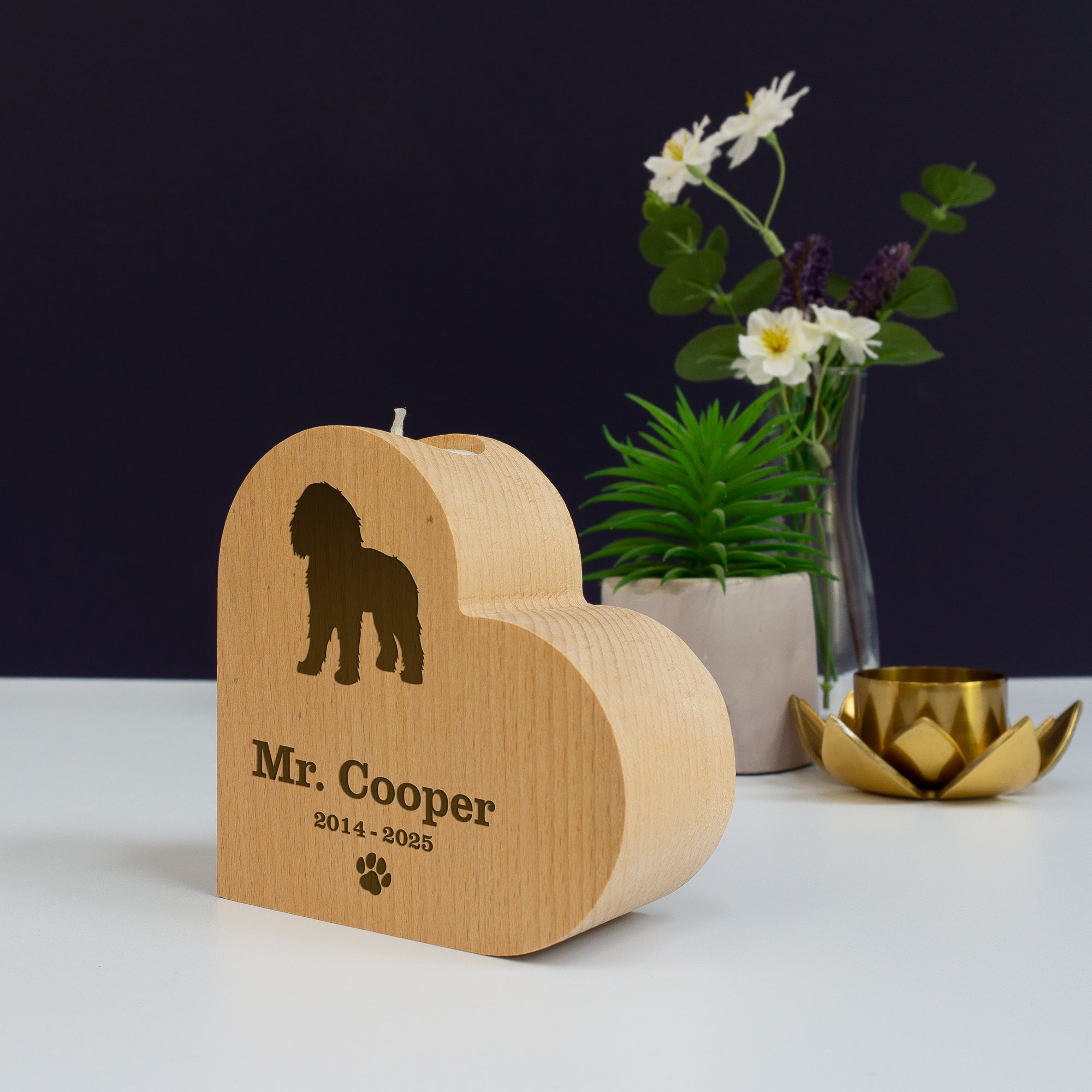 Heart shaped dog memorial candle holder