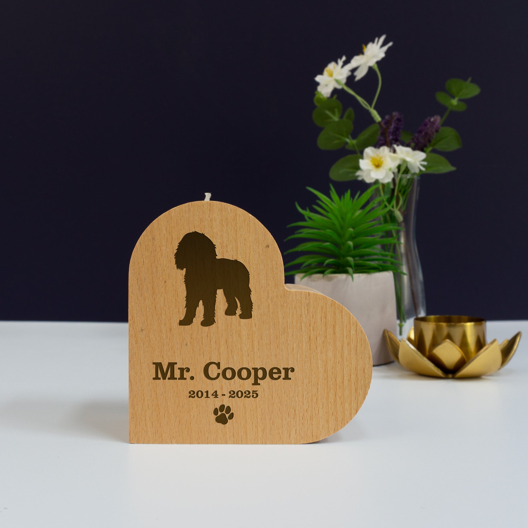 Heart shaped dog memorial candle holder