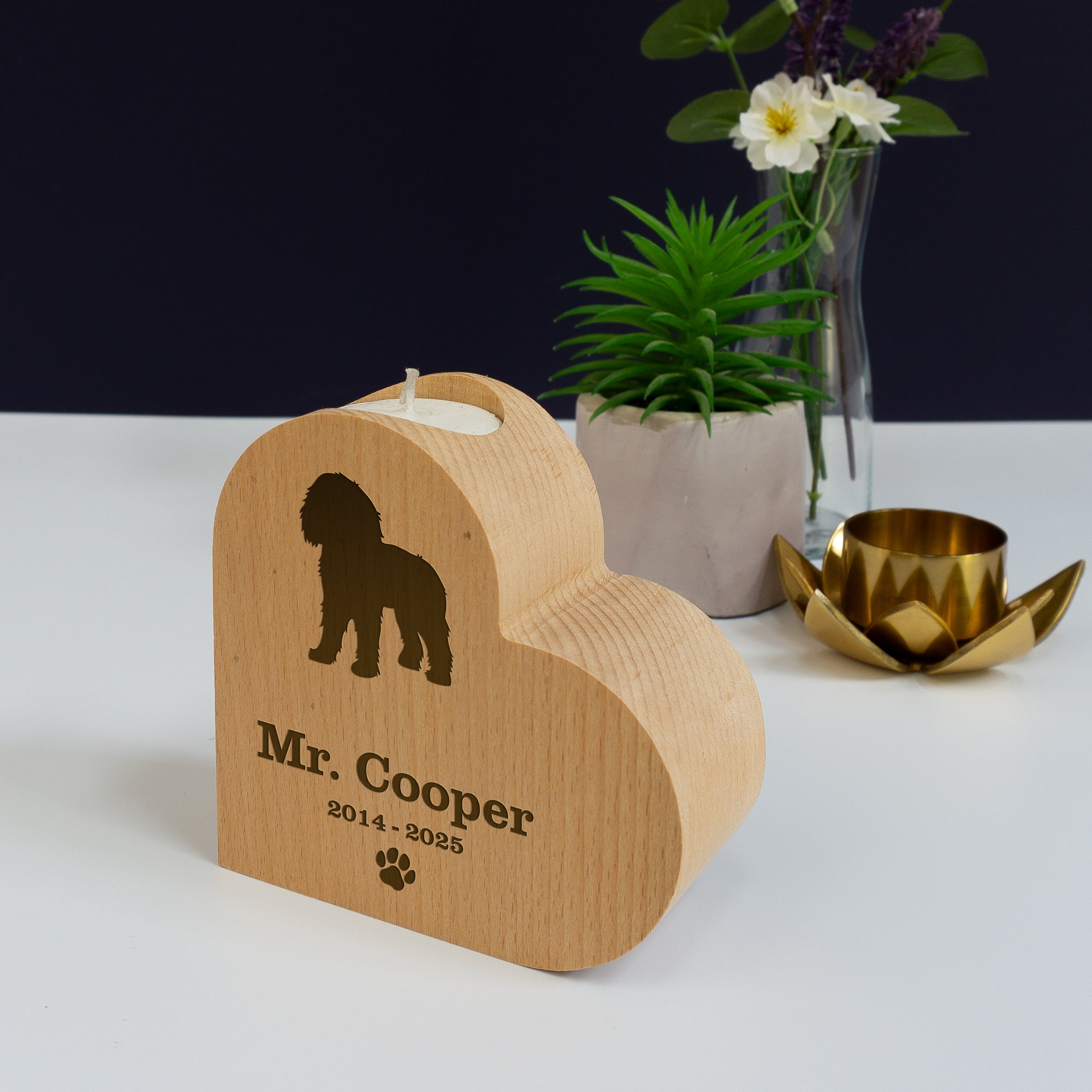 Heart shaped dog memorial candle holder