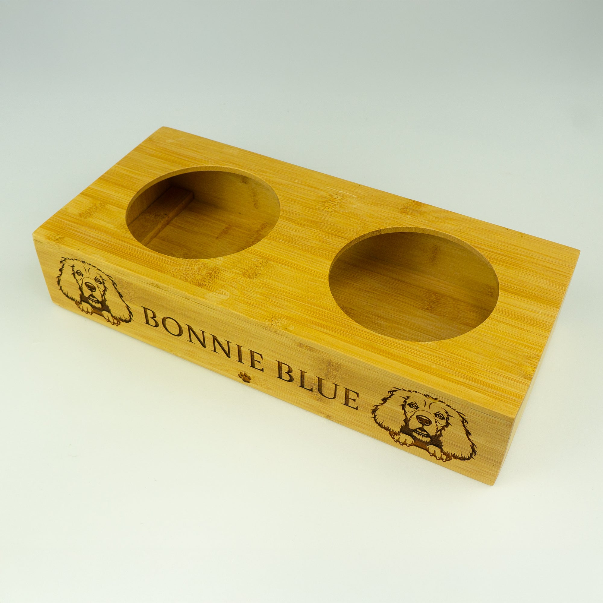 Dog bowl with stand. Personalised wooden feeding station