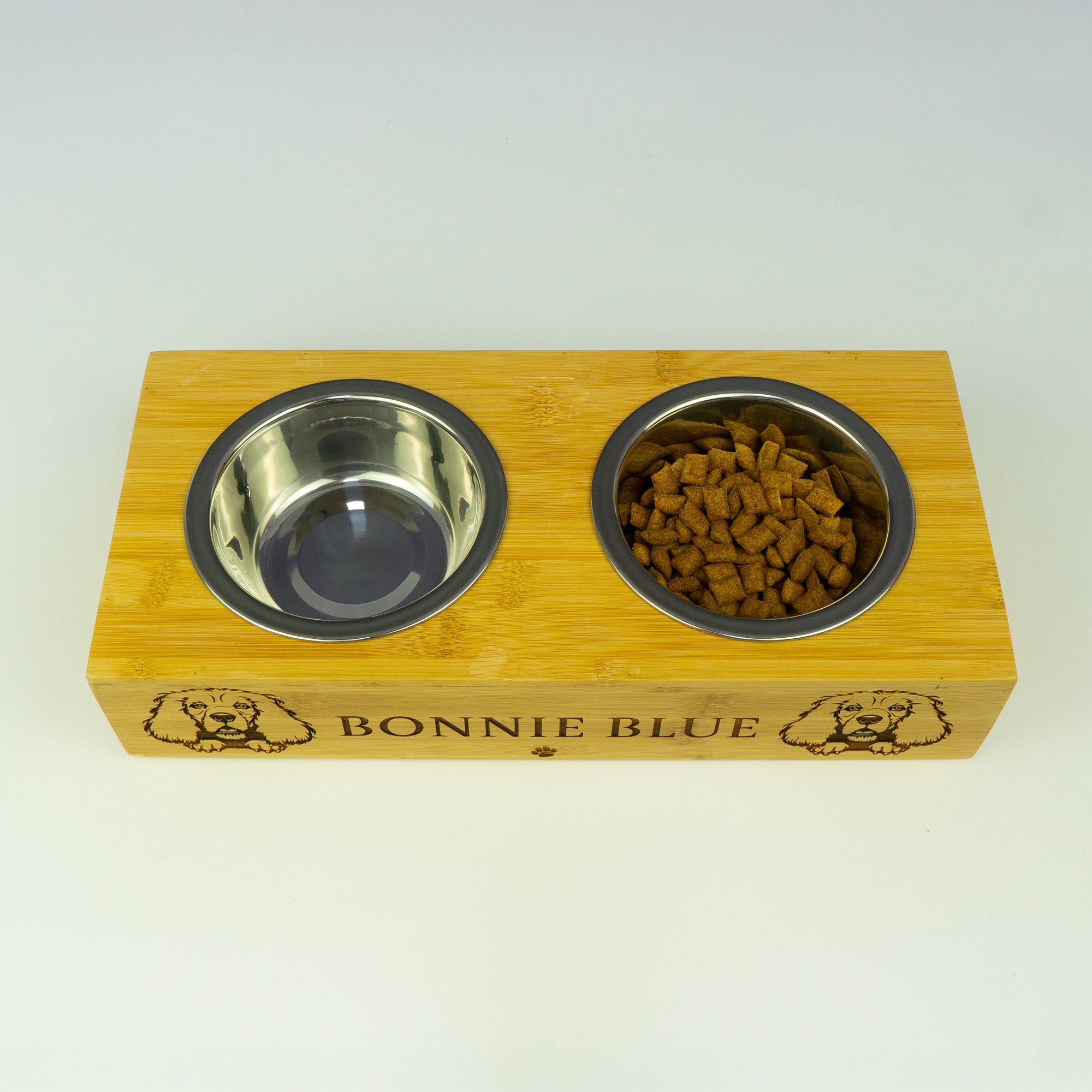 Dog bowl with stand. Personalised wooden feeding station