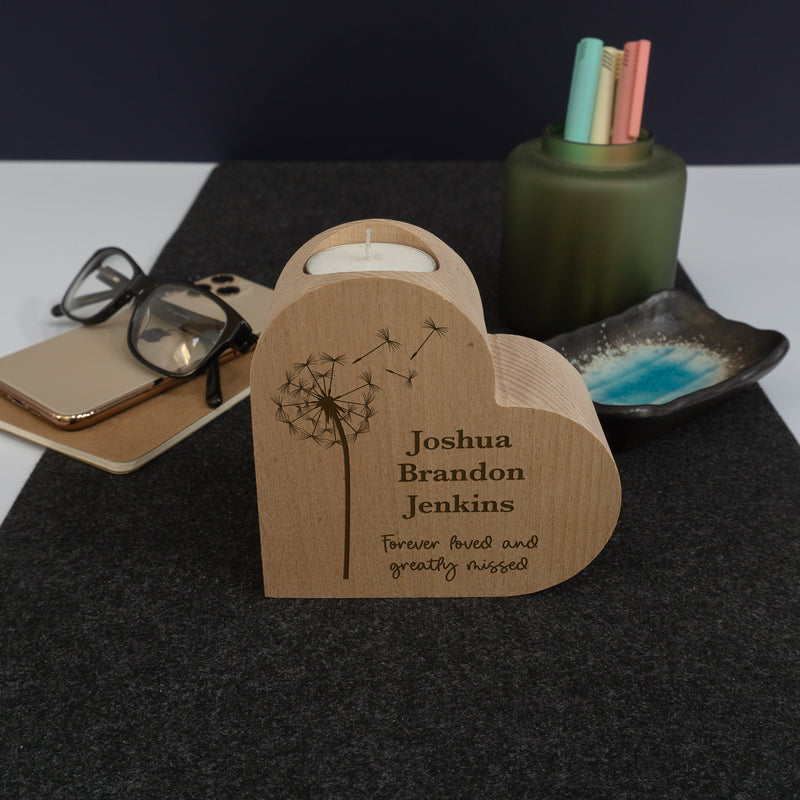 Heart shaped personalised bereavement candle holder