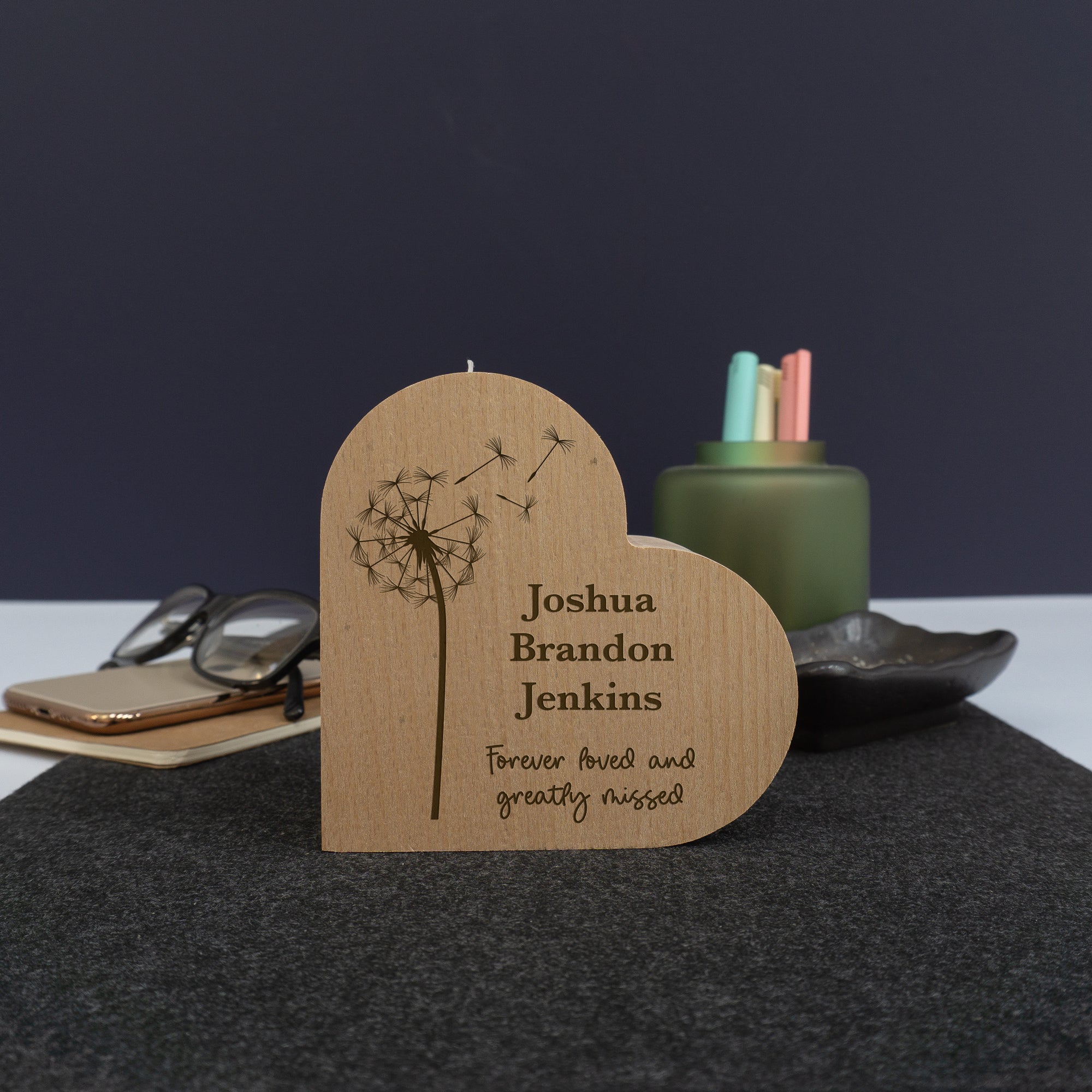 Heart shaped personalised bereavement candle holder
