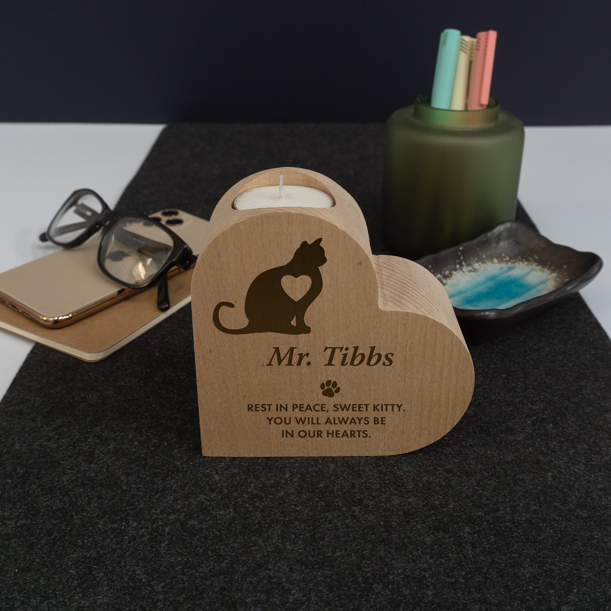 Personalised cat memorial candle stand