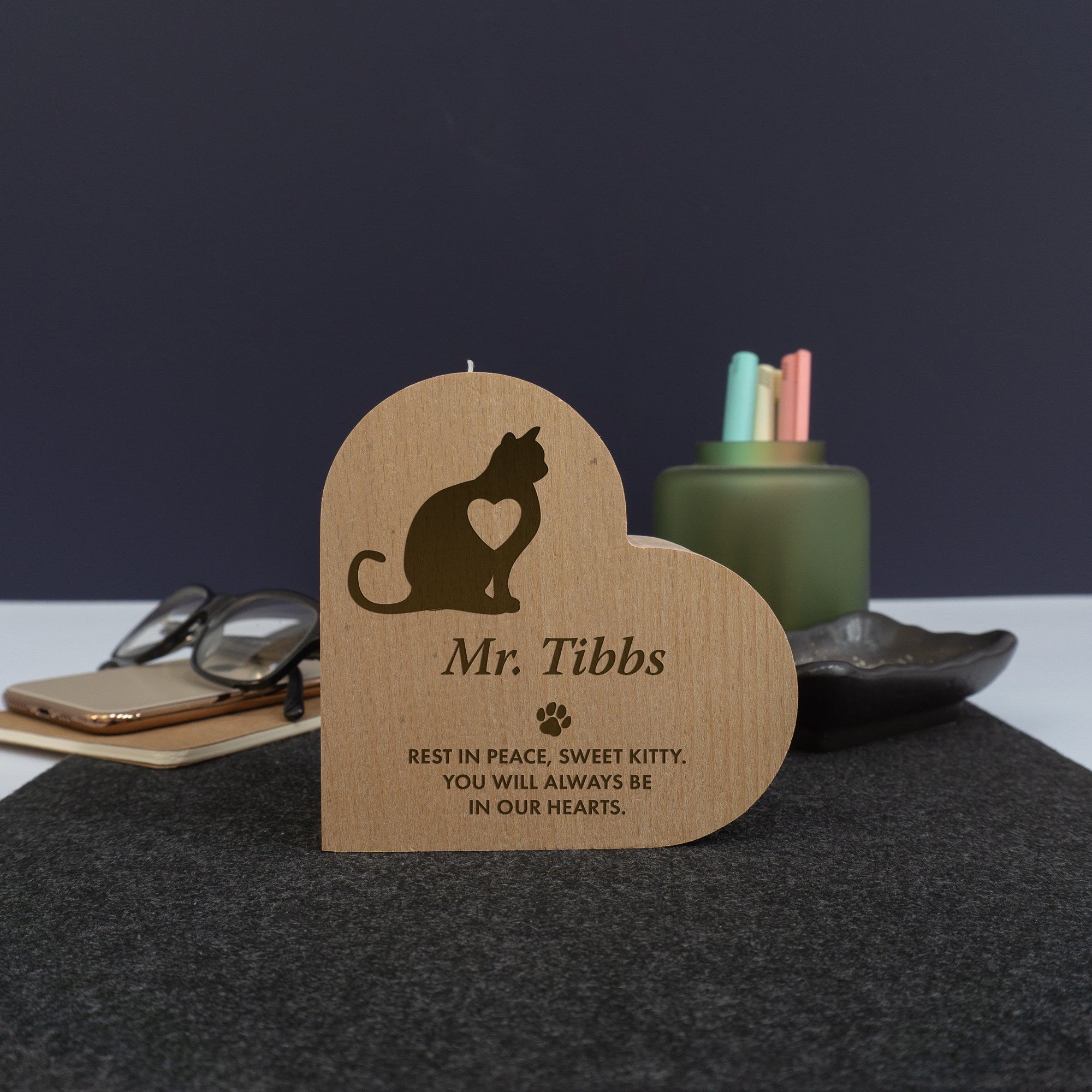 Personalised cat memorial candle stand