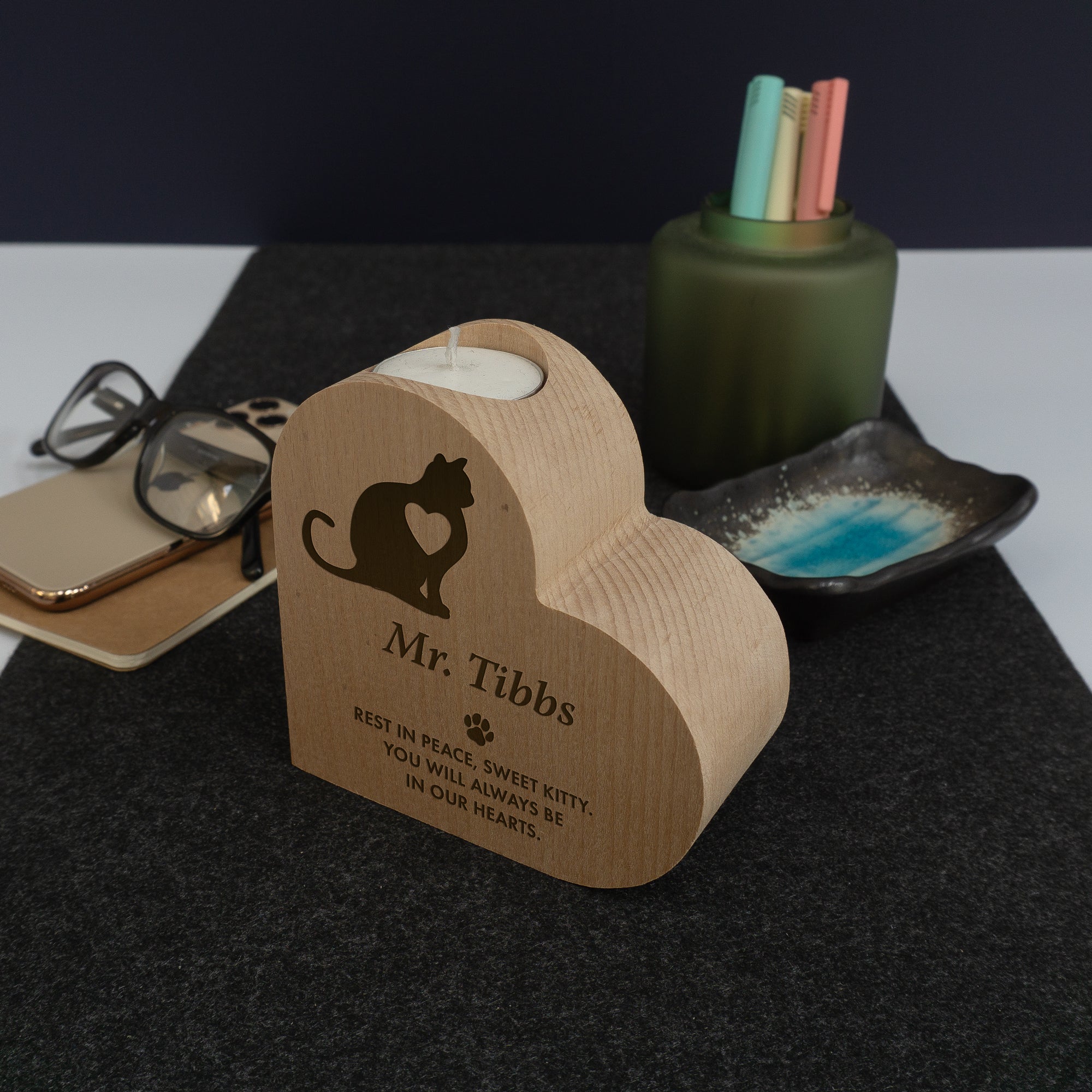 Personalised cat memorial candle stand
