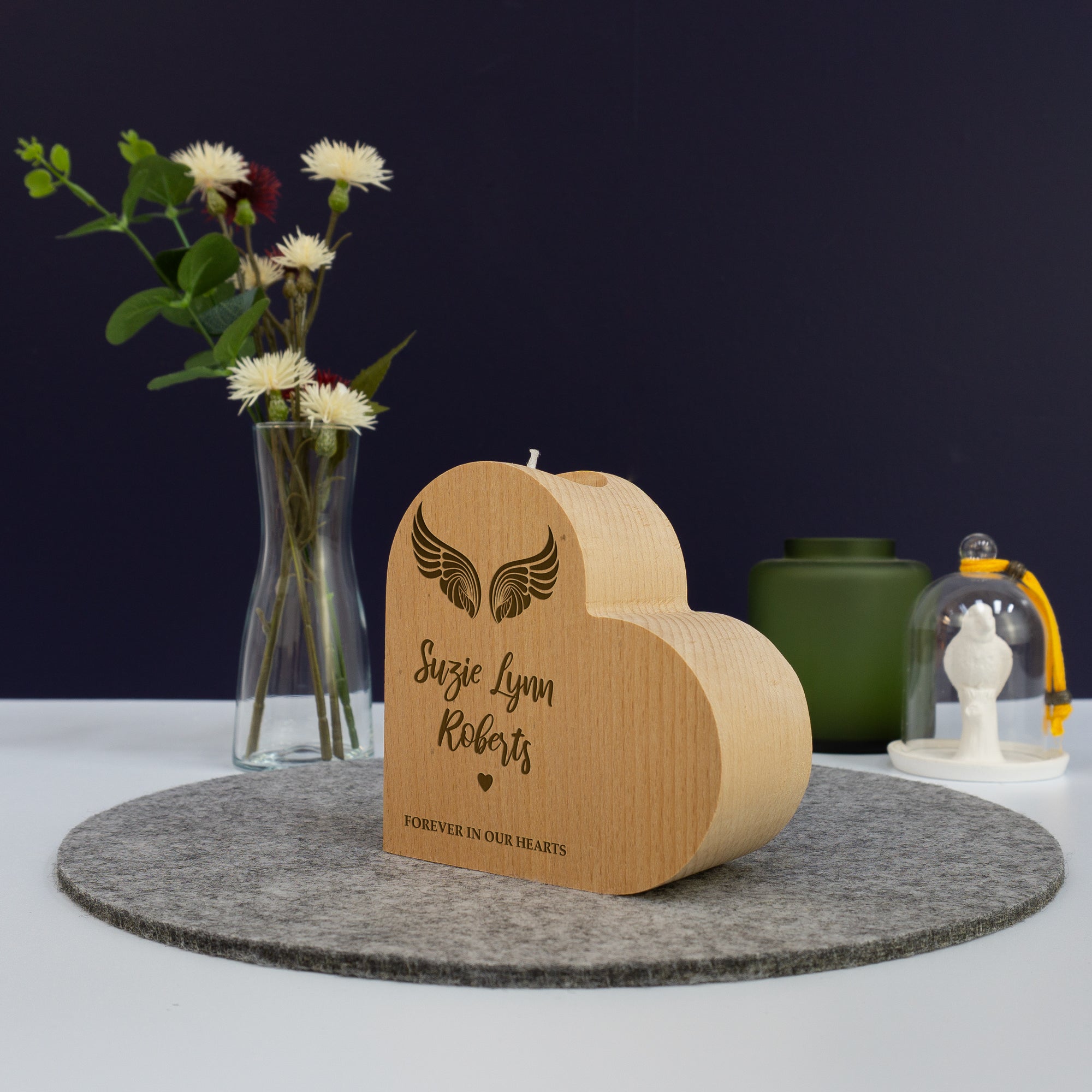 Personalised heart shaped memorial candle holder