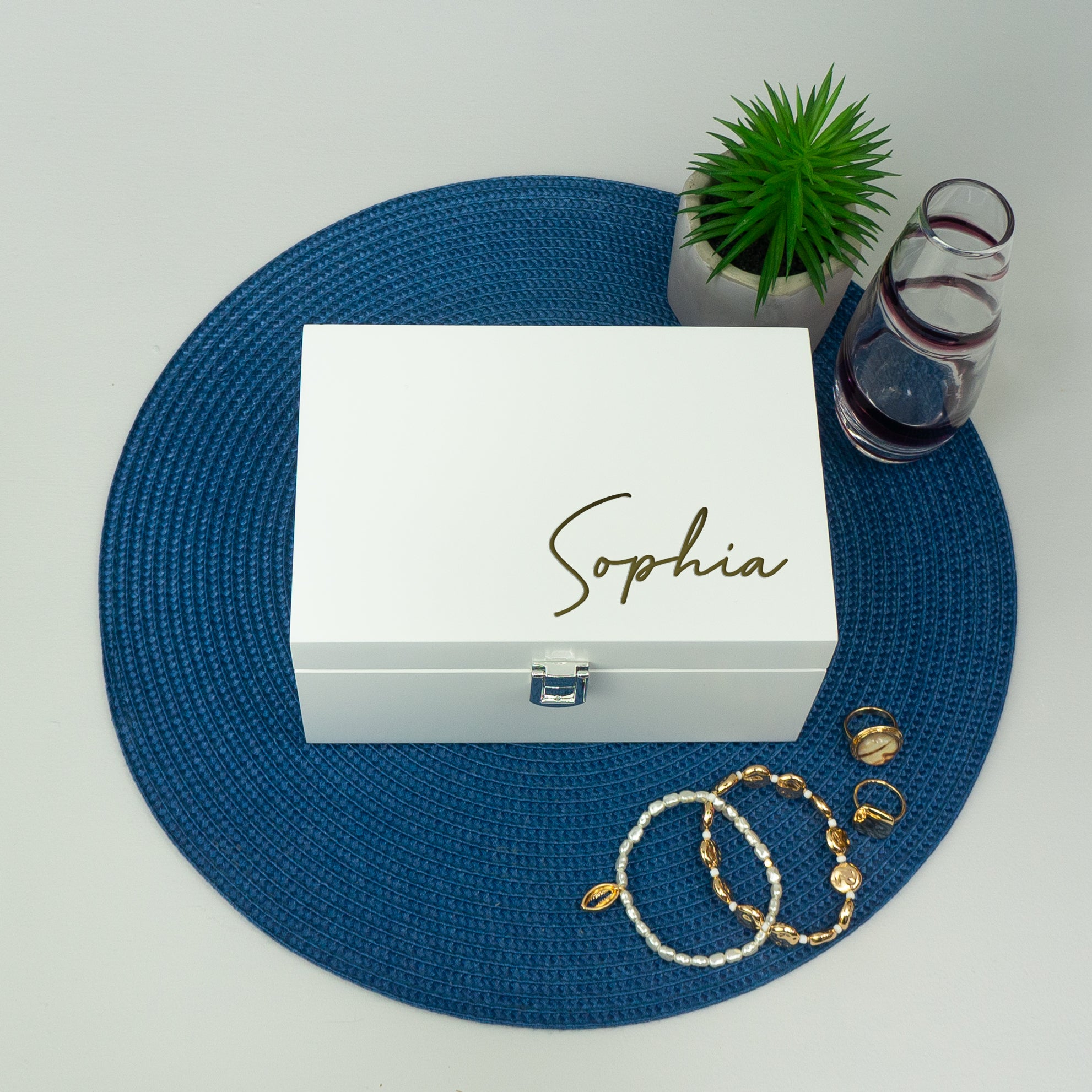Personalised small white jewellery box