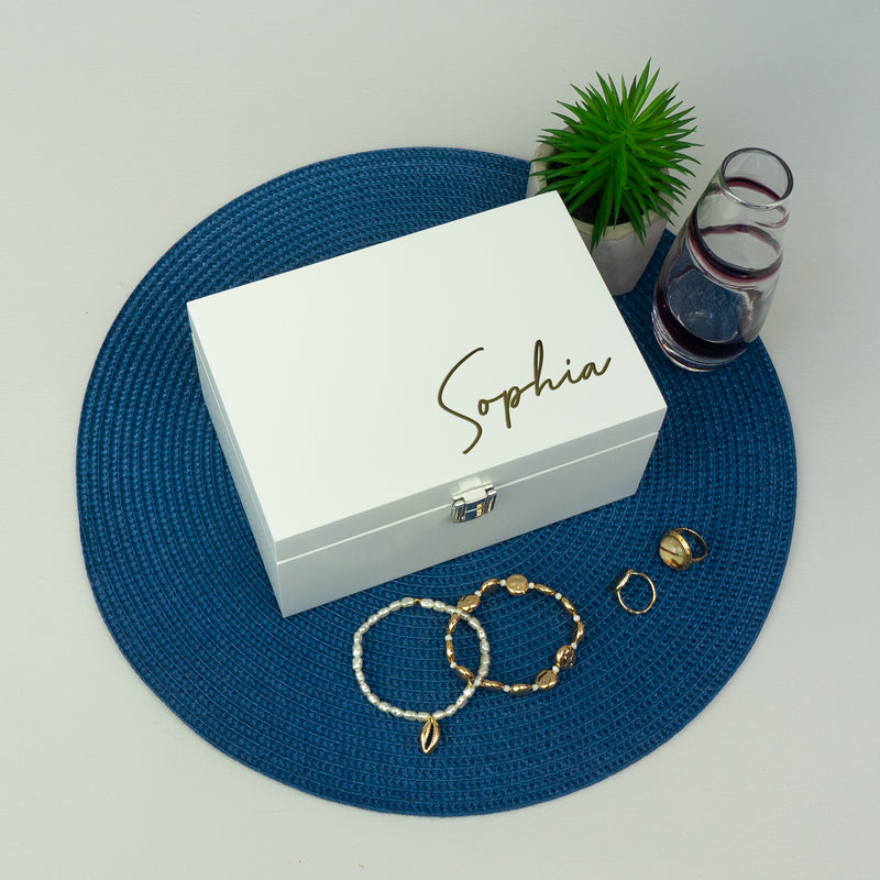 Personalised small white jewellery box