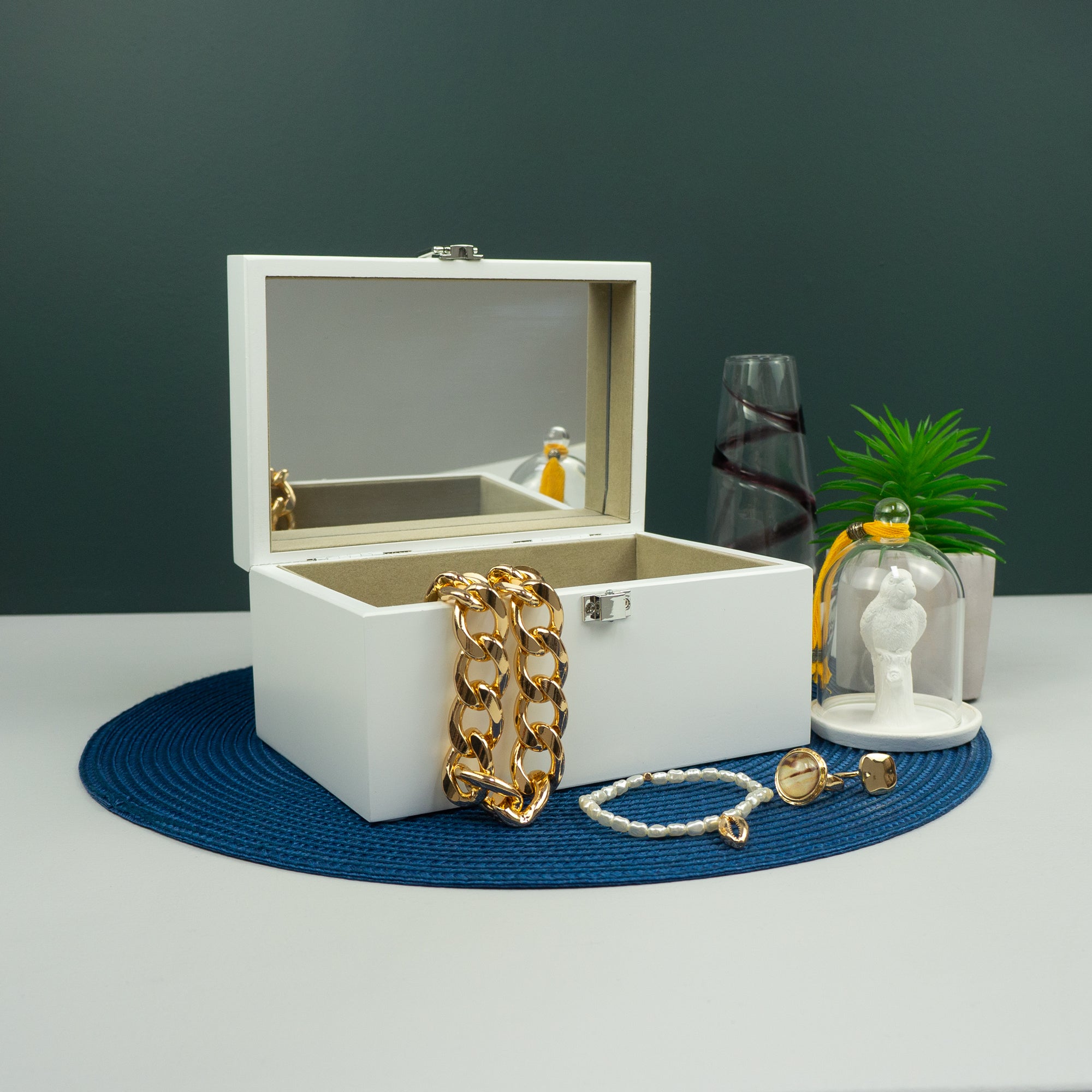 Personalised small white jewellery box