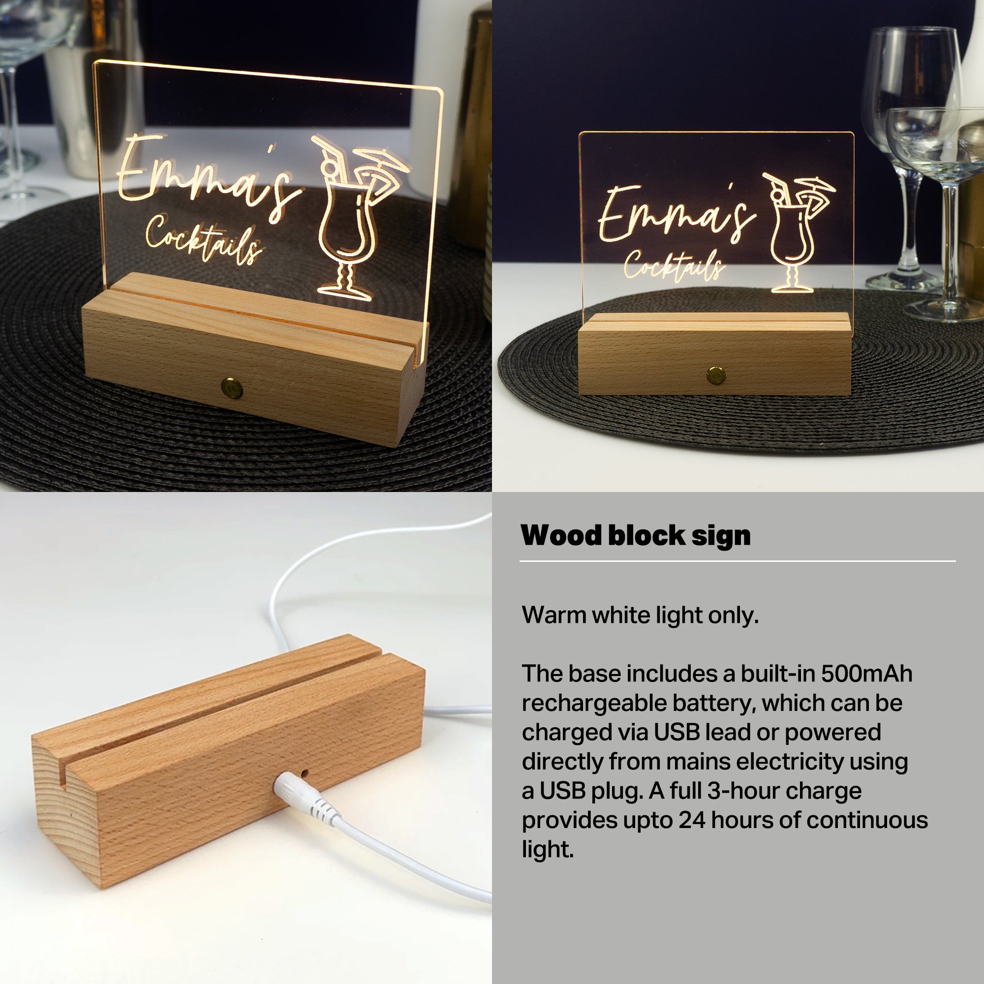 Small home cocktail bar neon sign. Personalised light up LED light