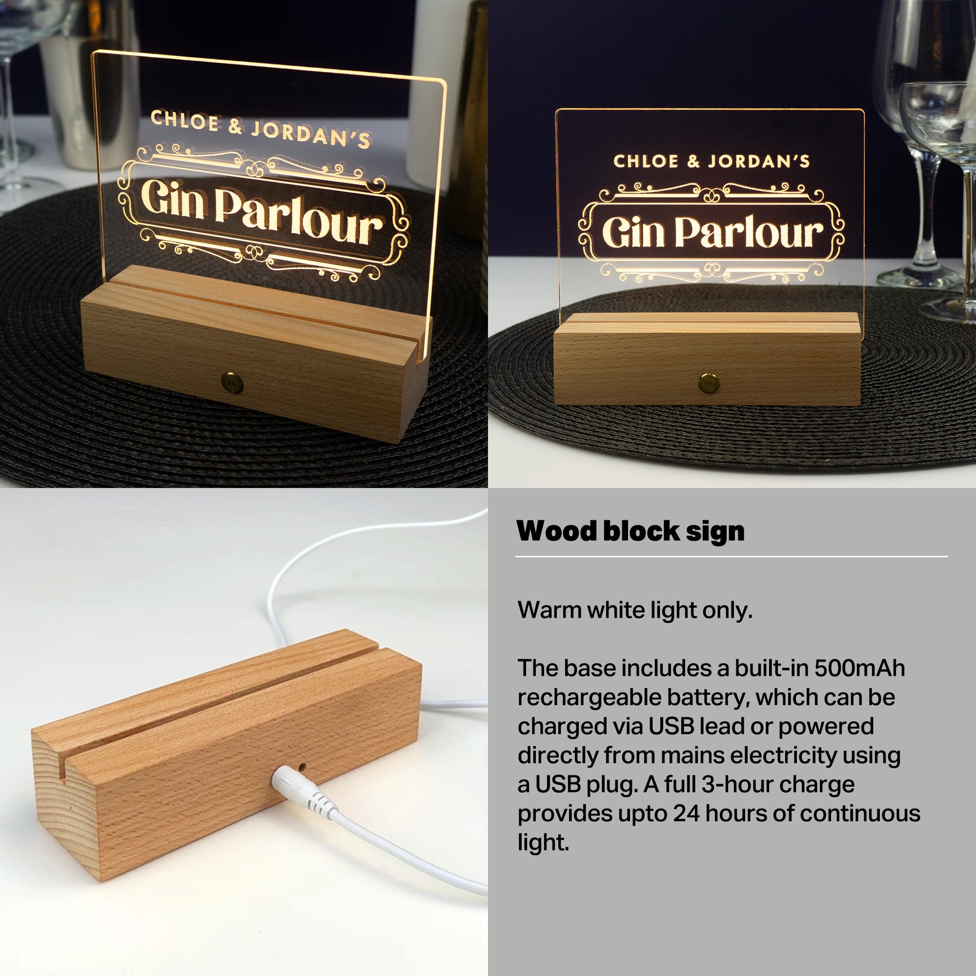 Mini personalised gin parlour sign. Small home neon decoration