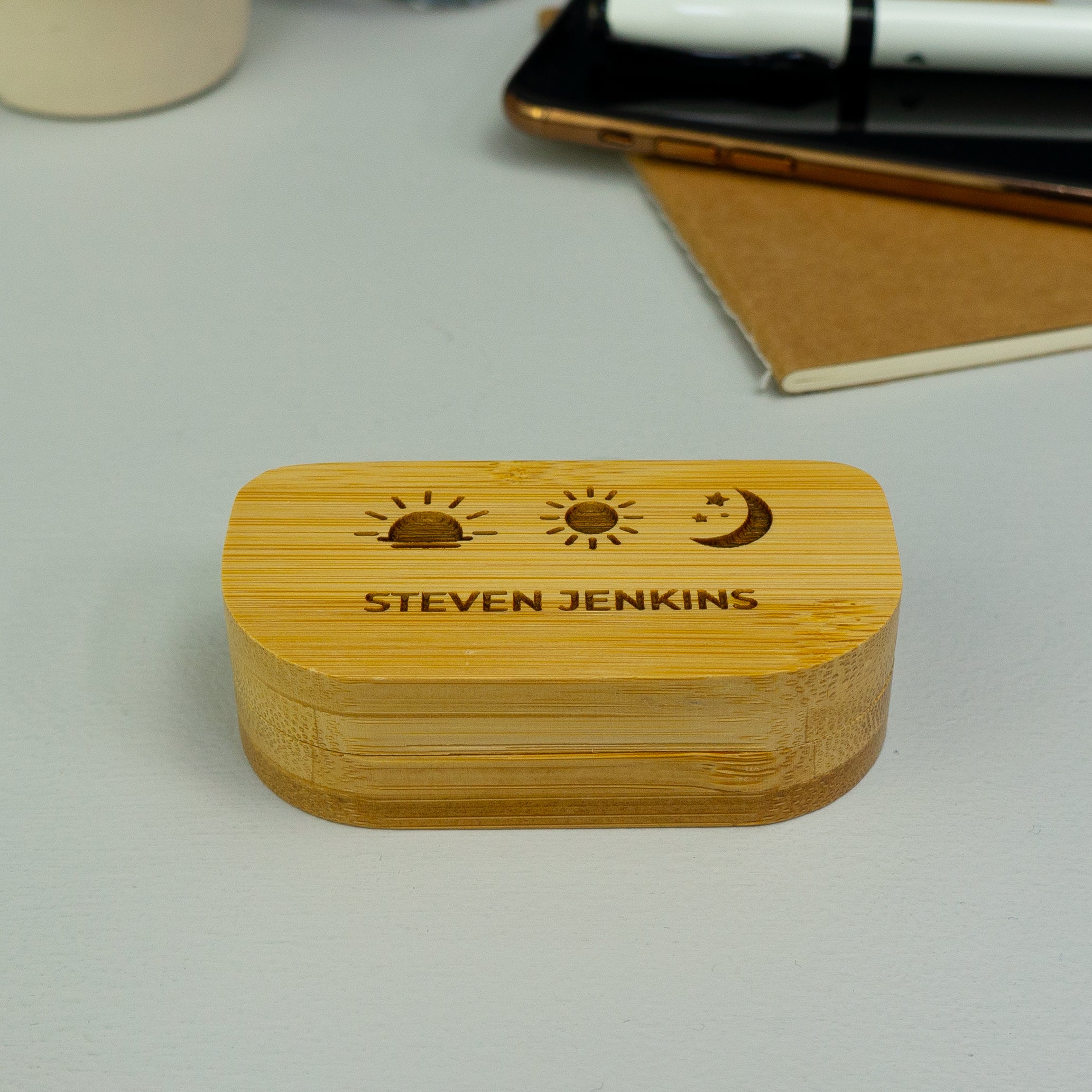 Personalised bamboo pill box