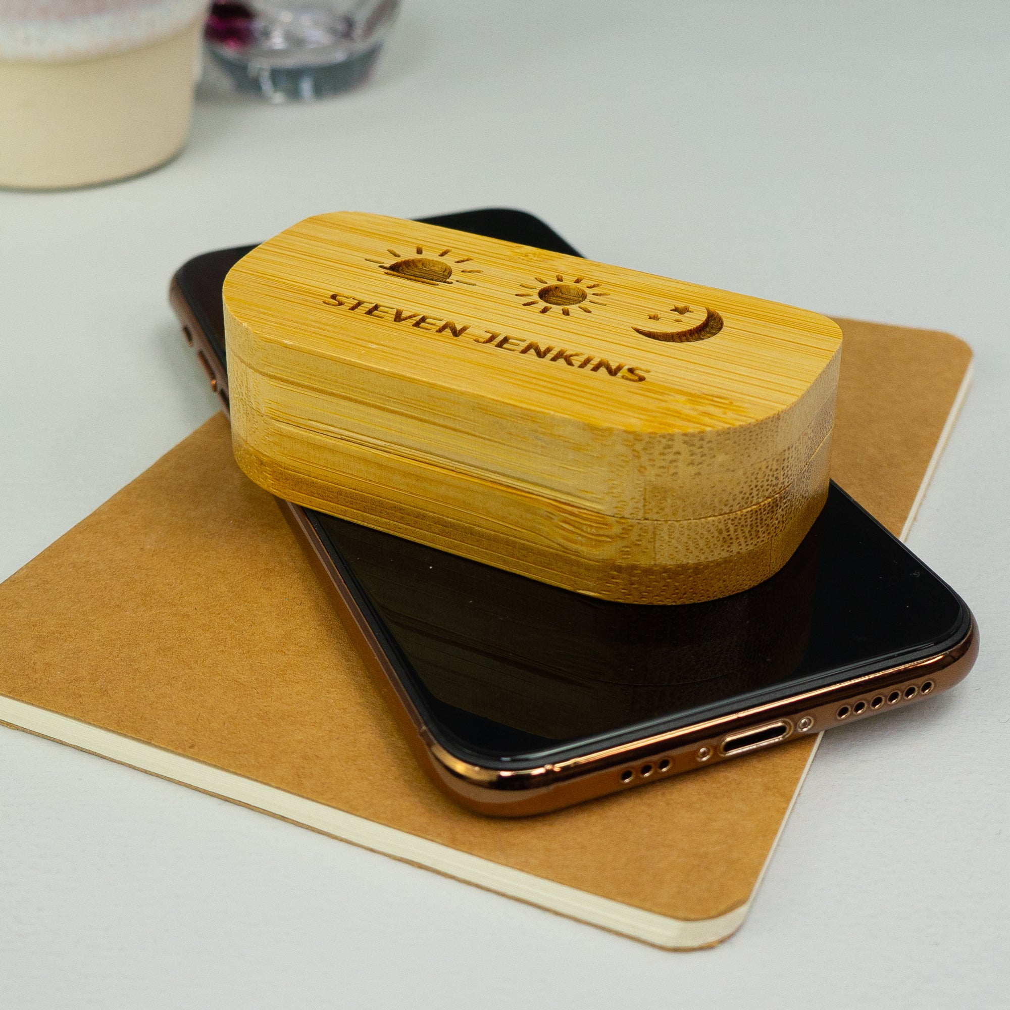 Personalised bamboo pill box