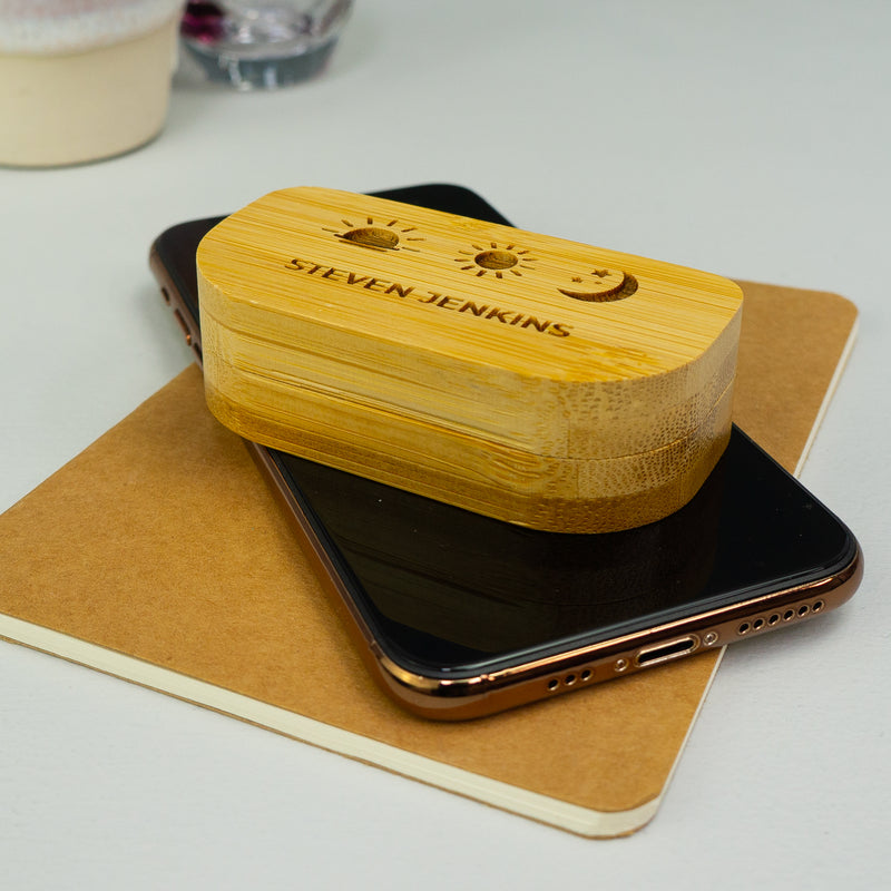 Personalised bamboo pill box