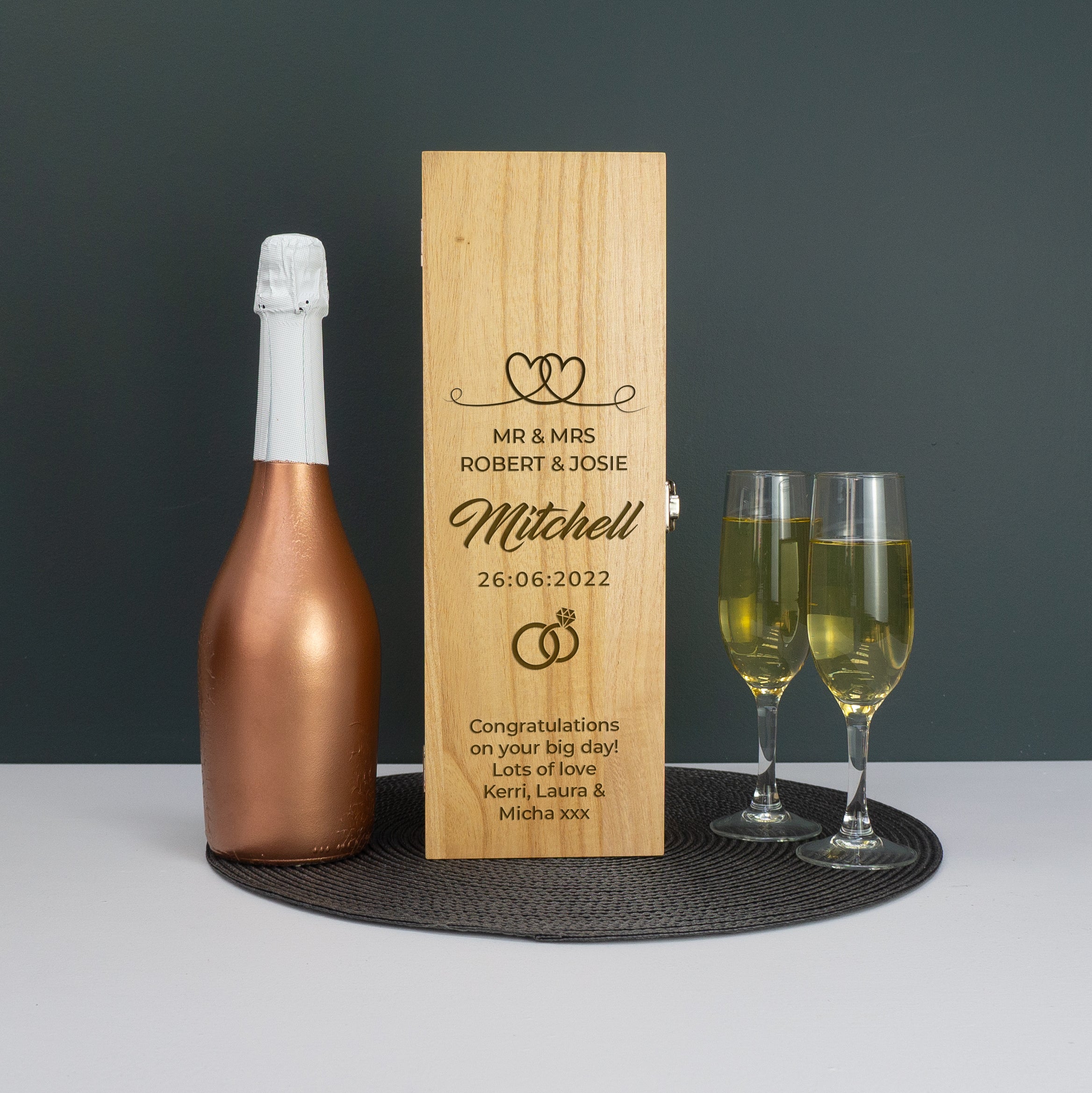 Custom engraved Mr & Mrs wedding day gifting wine box