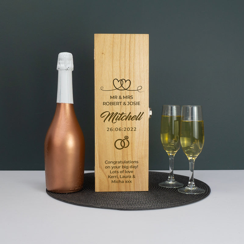 Custom engraved Mr & Mrs wedding day gifting wine box